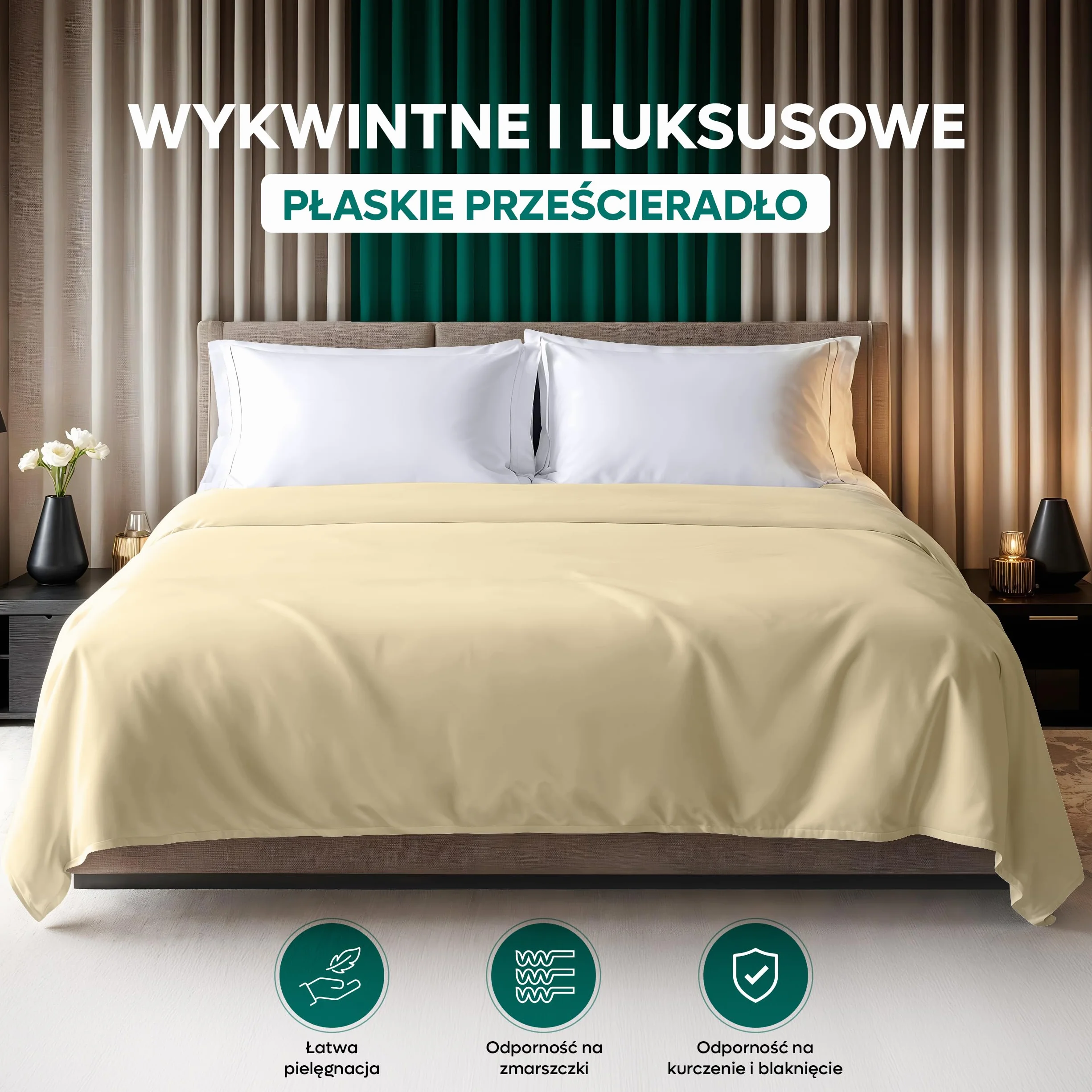 Utopia Bedding - Płaskie Prześcieradło Podwójne (225 x 255 cm, Beige) - Soft Brushed Microfiber Fabric - dla rozmiaru łóżka 135 x 190 cm