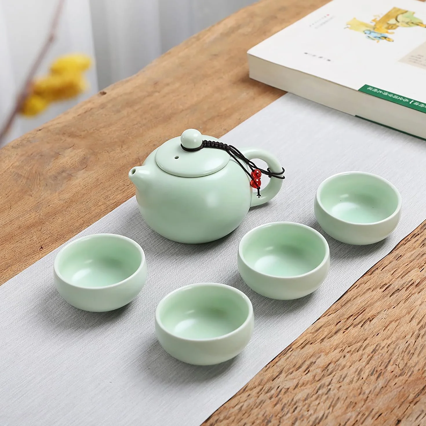 Chiński zestaw do herbaty Kungfu ceramiczny dzbanek z 4 filiżankami puszka taca