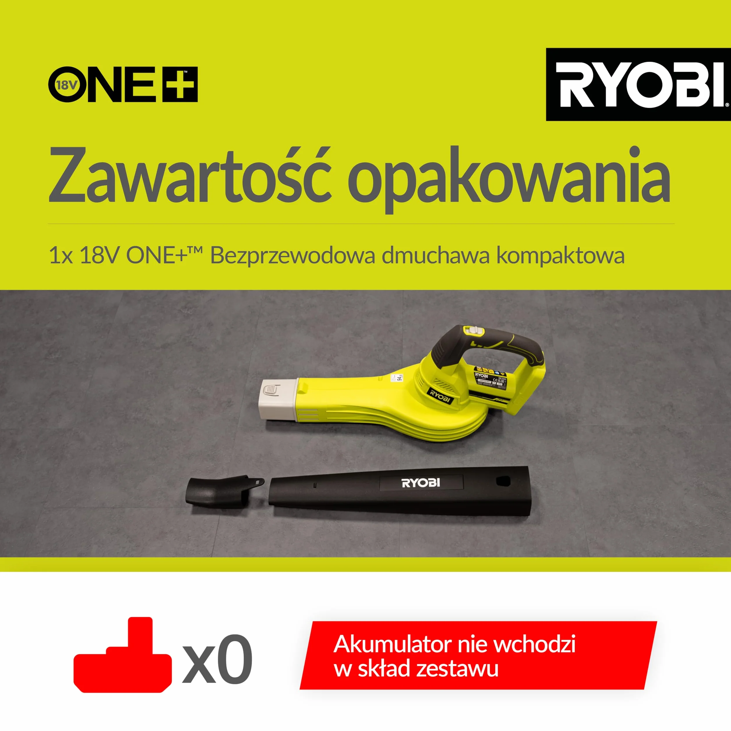 Ryobi Dmuchawa 18 V, OBL1820S, Wersja bez Akumulatora i Ładowarki
