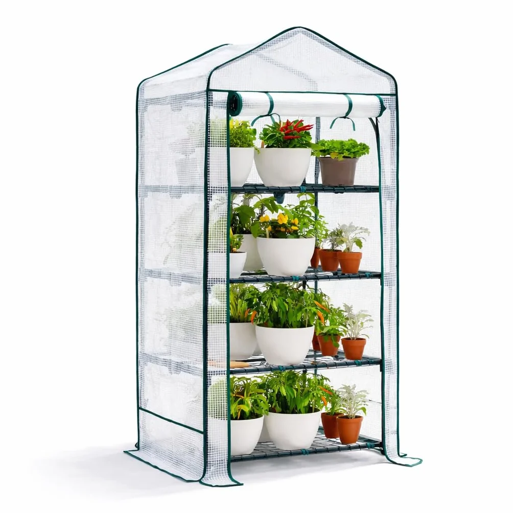 BRAMBLE 4-Poziomowa Szklarnia ze Stalową Ramą i Wzmocnioną Plandeką z PCV - Kryty i Odkryty — Solidna i Łatwa w Montażu — 160x69x49cm