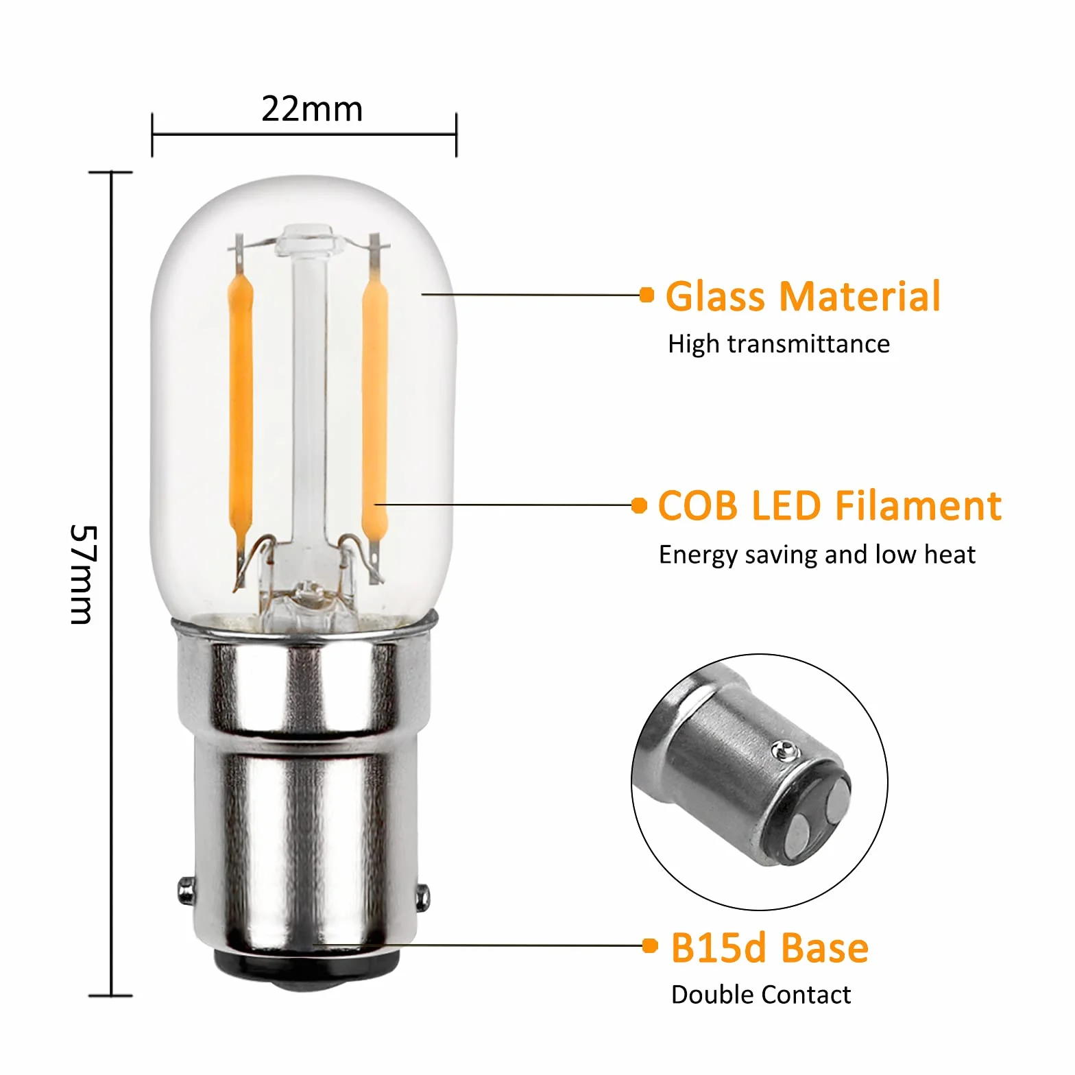 Akynite LED B15D 230V Żarówka Do Maszyny Do Szycia, Podwójny Kontakt, 2W Zastępuje 15W, Zimna Biel 6000K, 150lm, Bez Możliwości Ściemniania, Bagnetowa Mała