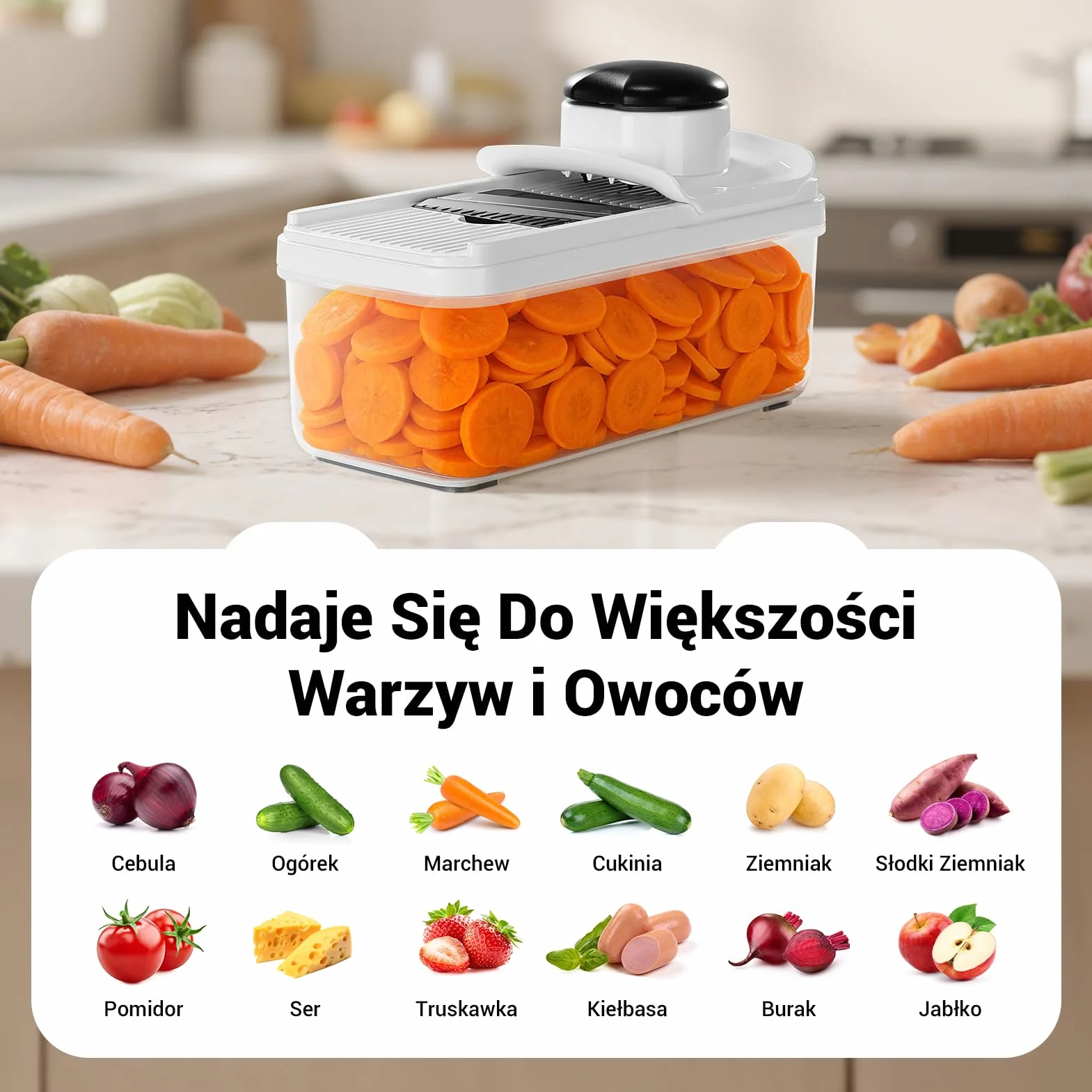 Rozdrabniacz do warzyw 12 w 1, profesjonalna mandolina kuchenna, krajalnica do warzyw z 7 wymiennymi ostrzami ze stali nierdzewnej, siekacz do warzyw do cebuli, ogórków, ziemniaków i marchwi