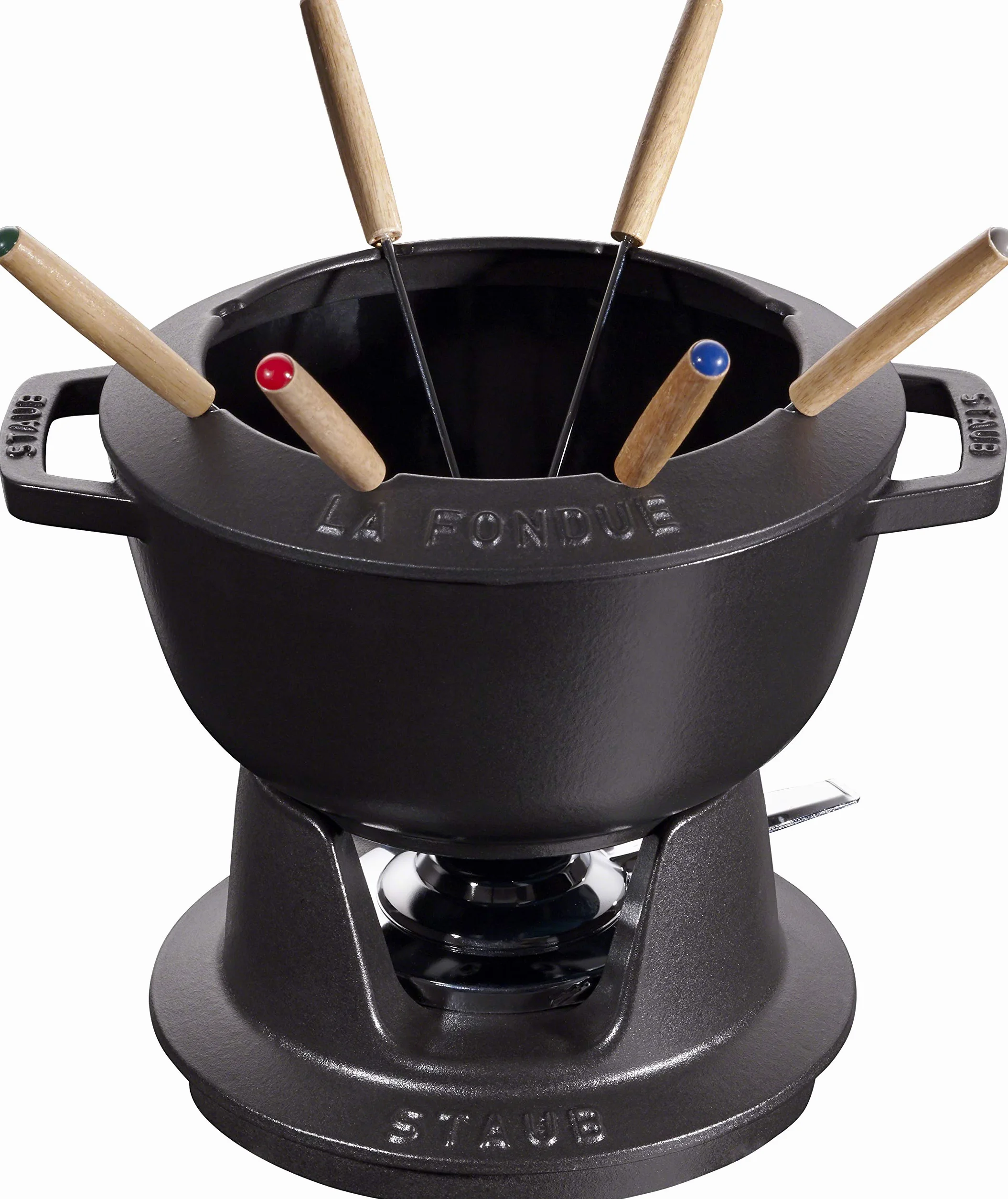 STAUB Fondue Set mit 6 Gabeln, Geeignet für Käse-, Schoko- und Fleisch-Fondue, Gusseisen, Schwarz, 20 cm