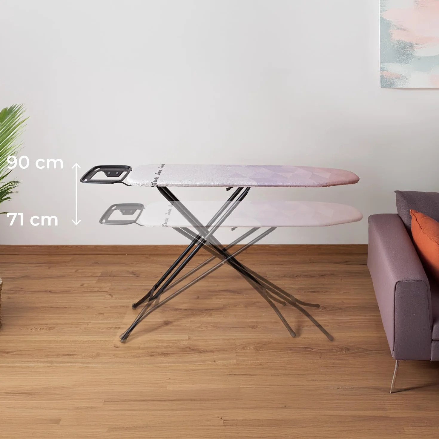 Vileda Deska do prasowania Diamond S | Dłuższa jak nowa | Kompaktowa i lekka | Regulowana wysokość do 90 cm