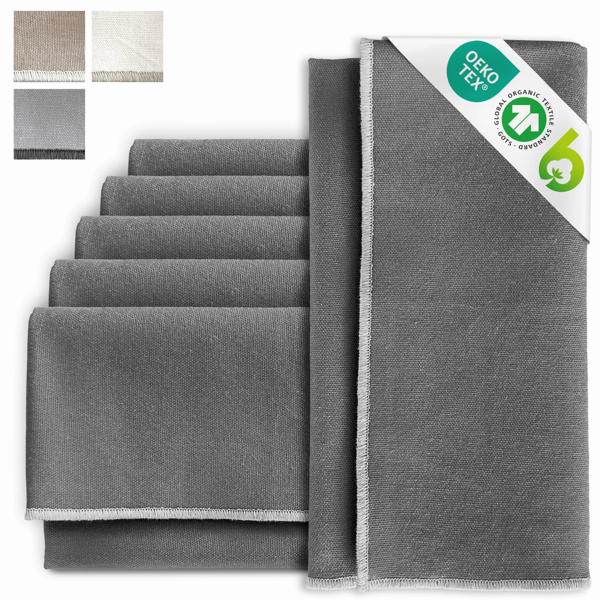 MIQIO® Serwetki bawełniane 45x45 cm zestaw 6 sztuk 100% bawełna ekologiczna GOTS BCI Ökotex ciemnoszare