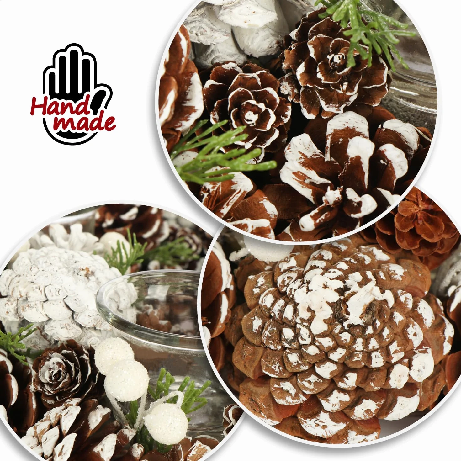 COM-FOUR® wieniec na stól na Boze Narodzenie - bialy wieniec adwentowy ze stozkami - ozdobny wieniec z 4 swiecznikami - swiateczny wieniec ze swiecznikiem (Wieniec adwentowy L)