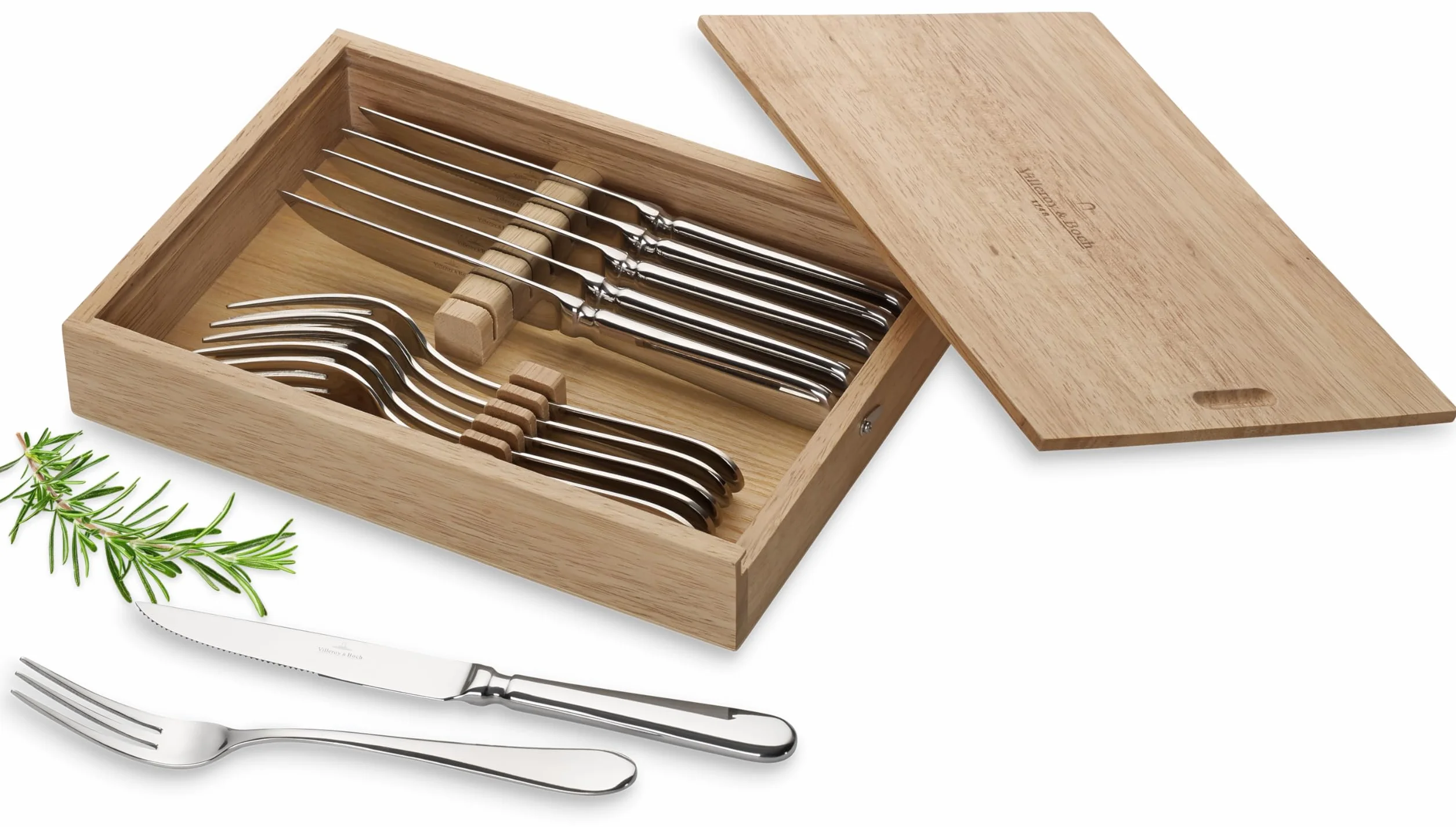 Villeroy & Boch 1263399374 Oscar Steak, 12-częściowy zestaw stalowych sztućców dla maksymalnie 6 osób, nadaje się do mycia w zmywarce, 28,5 x 20 x 5 cm, biały
