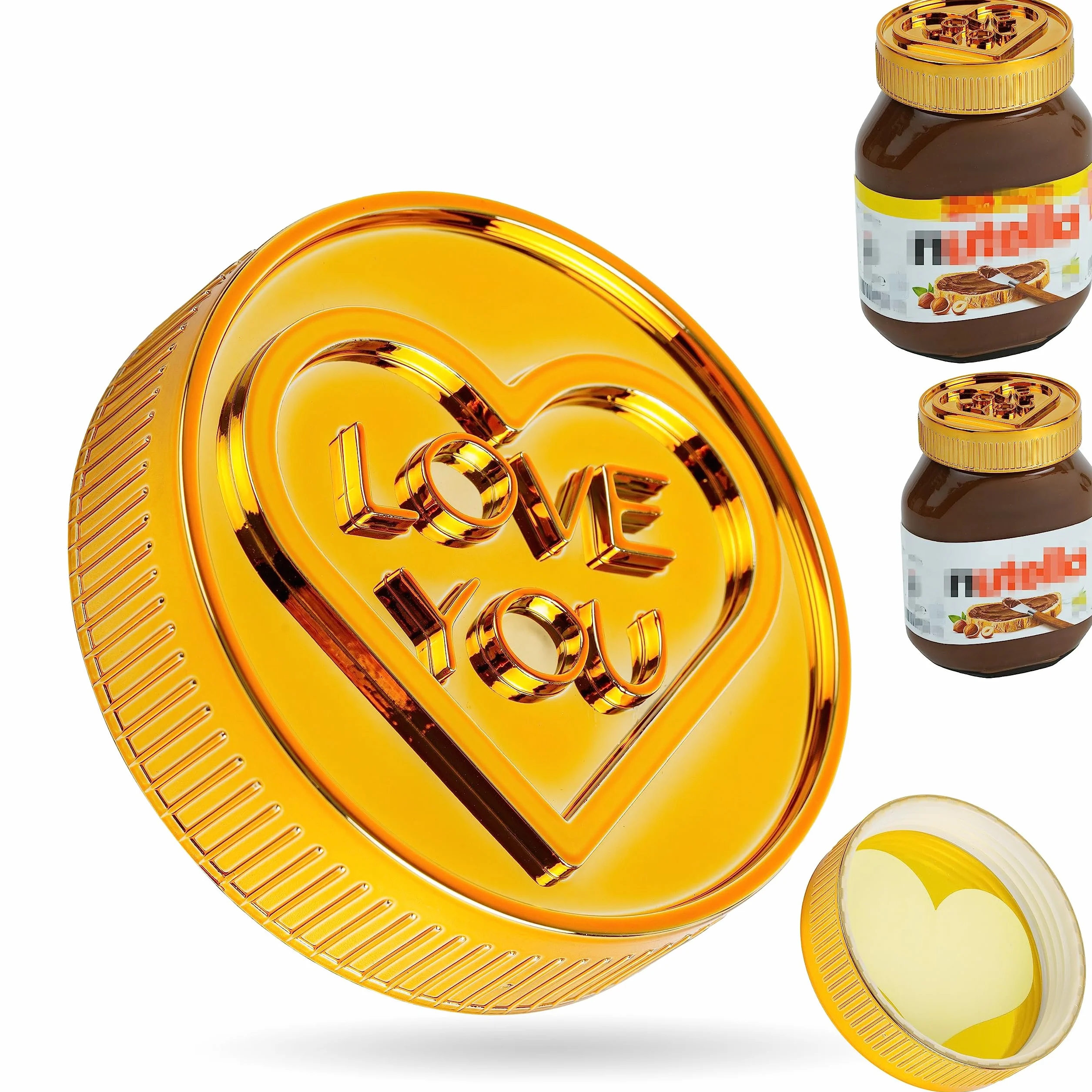 Pokrywka prezentowa LOVE YOU złota do słoika Nutella 600 g
