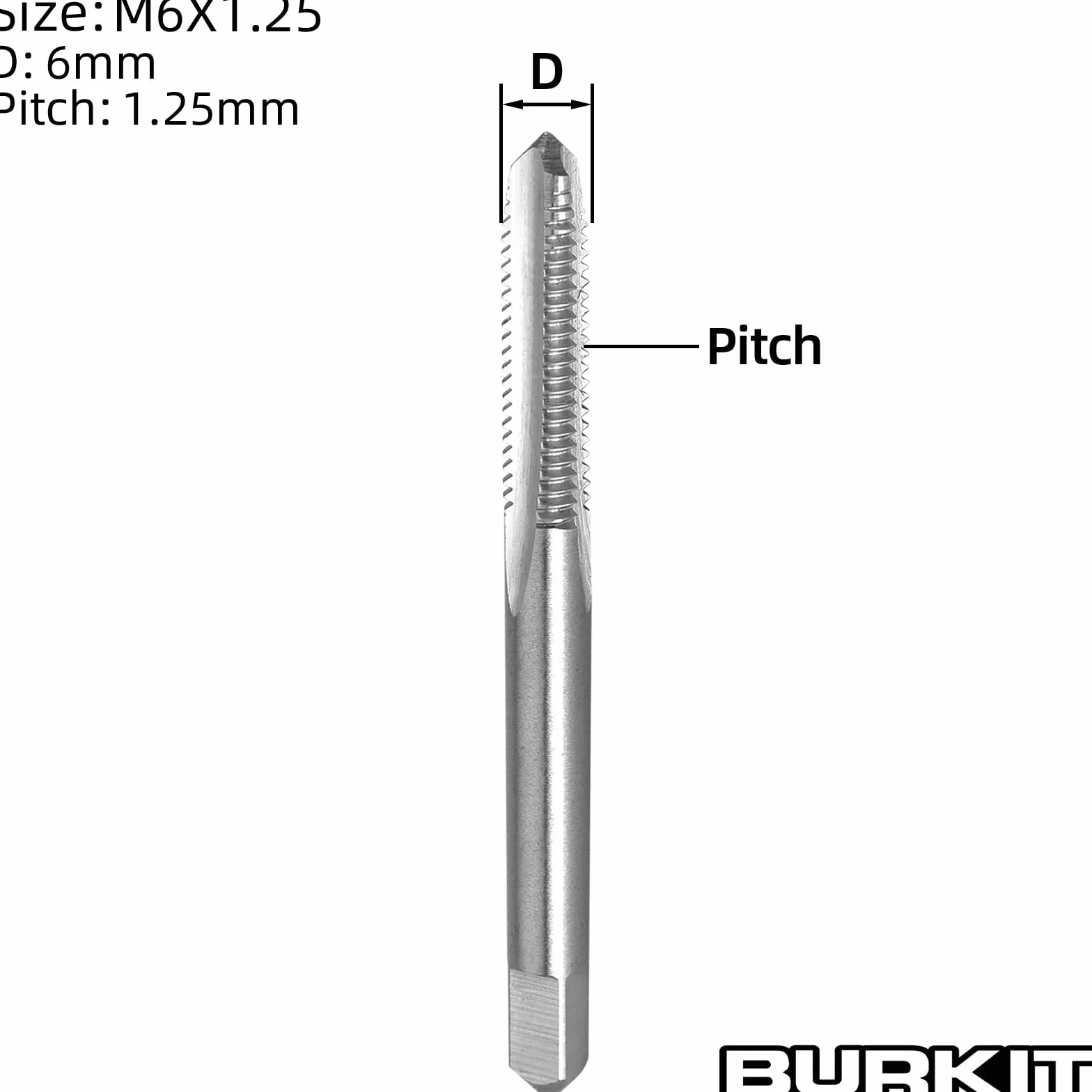 Burkit 2 szt. M6 X 1,25 gwintowany kran praworęczny, HSS M6 x 1,25 prosty karbowany kran maszynowy