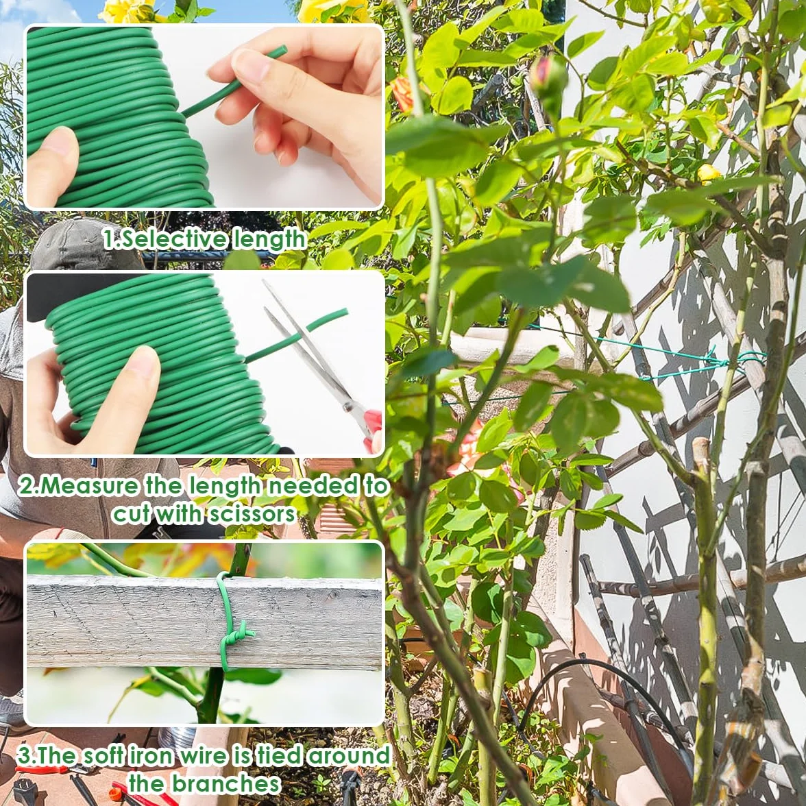 Drut do roślin, 2 rolki, 20 m, drut wiążący, drut ogrodowy z nożem, 3,5 mm, drut ogrodzeniowy do roślin, do treningu niskiego stresu, drzew, roślin ogrodowych, zielony