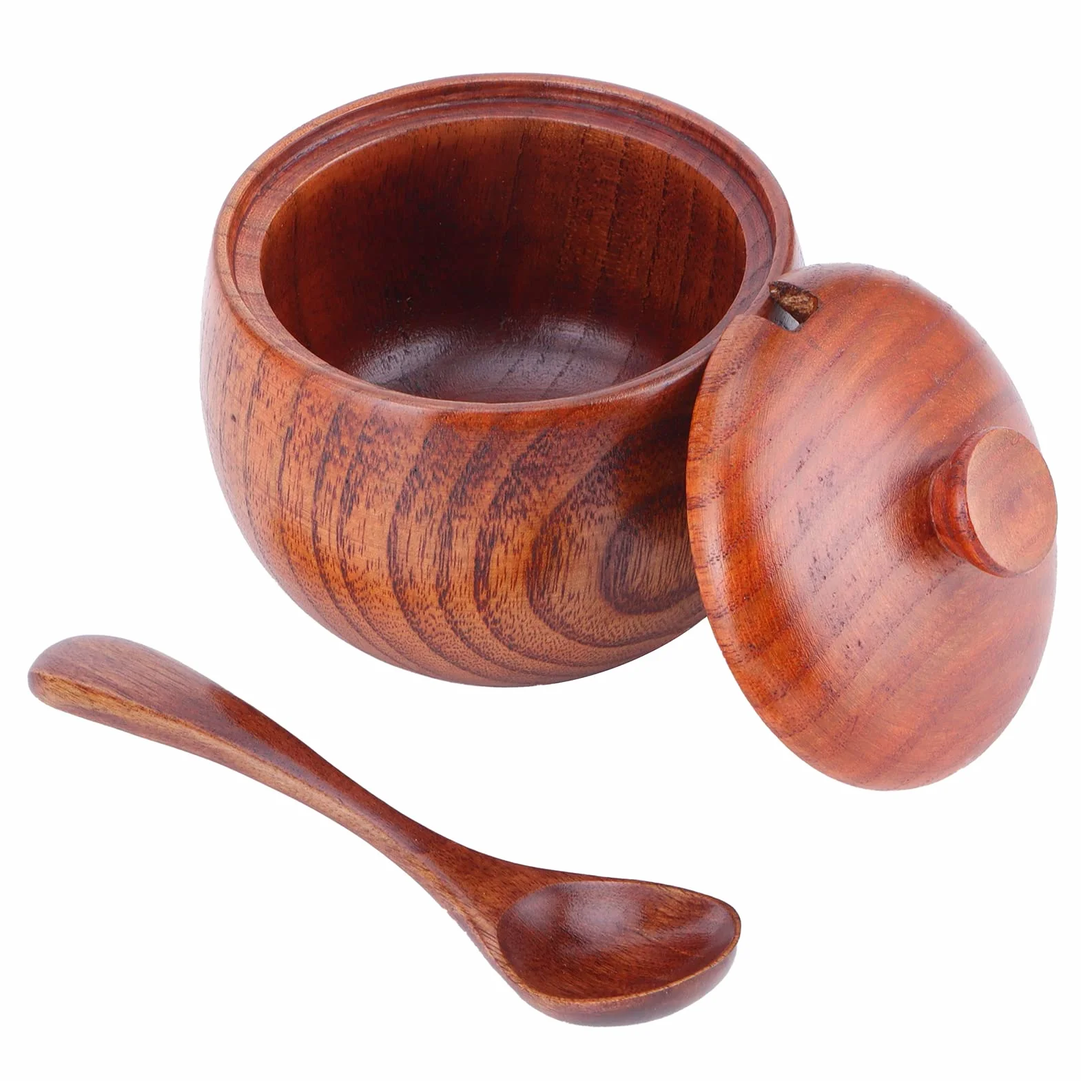 Drewniana Solniczka Z Pokrywką, Solniczka W Stylu Vintage Z Pokrywką I łyżeczką, Pojemnik Na Przyprawy Do Kuchni, 150 ml, Brązowy