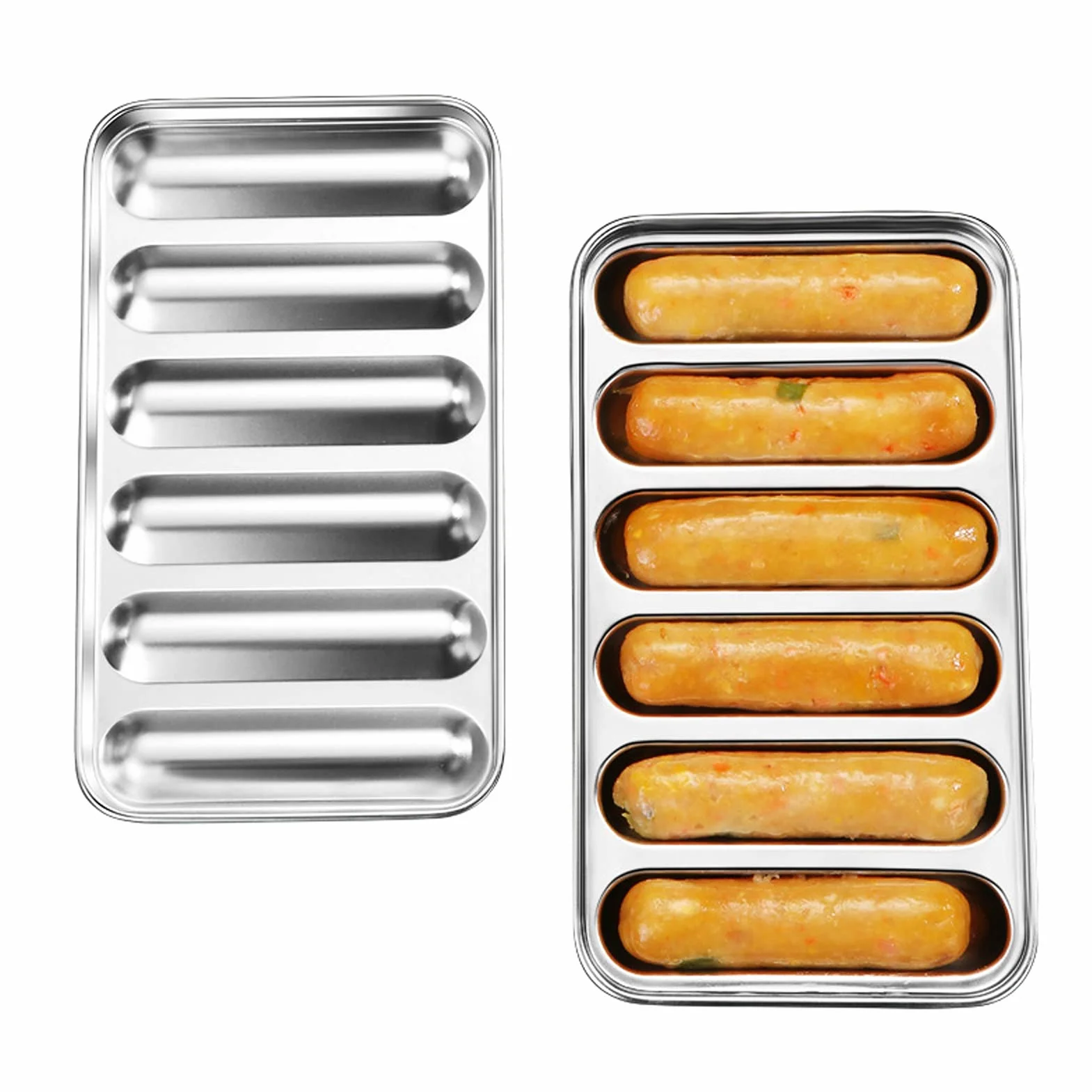 Forma do kiełbasy - forma do kiełbasy ze stali nierdzewnej 304, forma do hot dogów DIY Suplement diety dla niemowląt z 6-wnękowym pojemnikiem do pieczenia gotowania na parze mięso kiełbasa forma nie