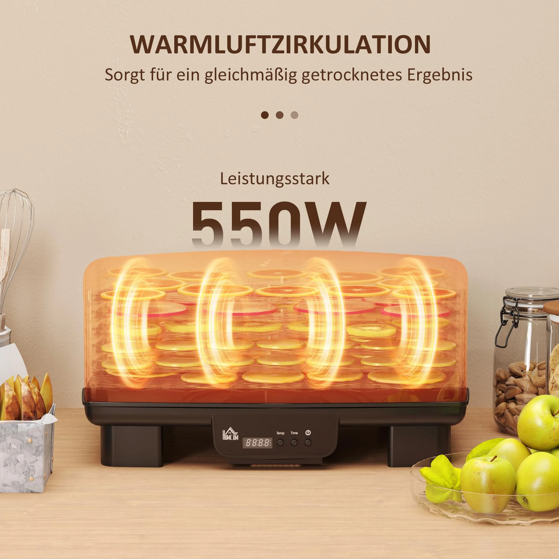 HOMCOM Suszarka do mięsa owoców warzyw 550 W 40-70°C timer 48 h 6 półek czarny