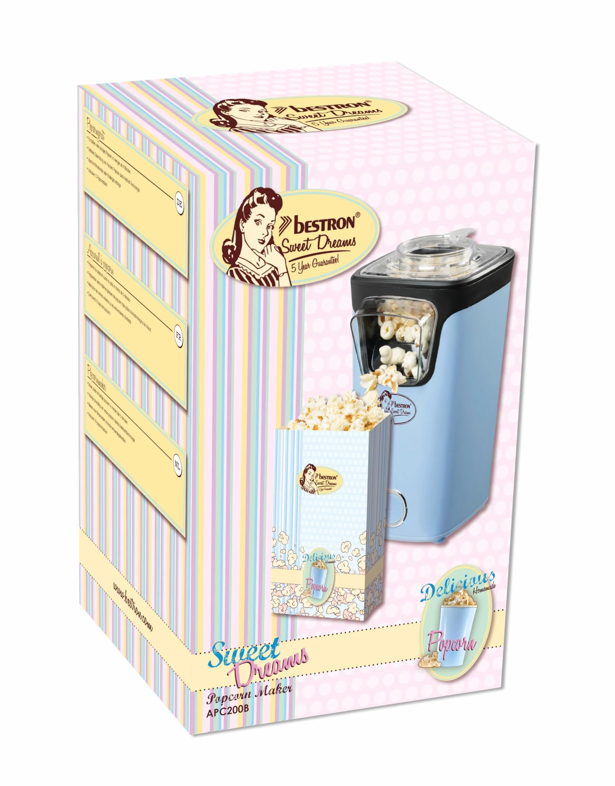 Bestron Maszyna do popcornu z technologią gorącego powietrza, turbopopcorn, 10 torebek, Sweet Dreams