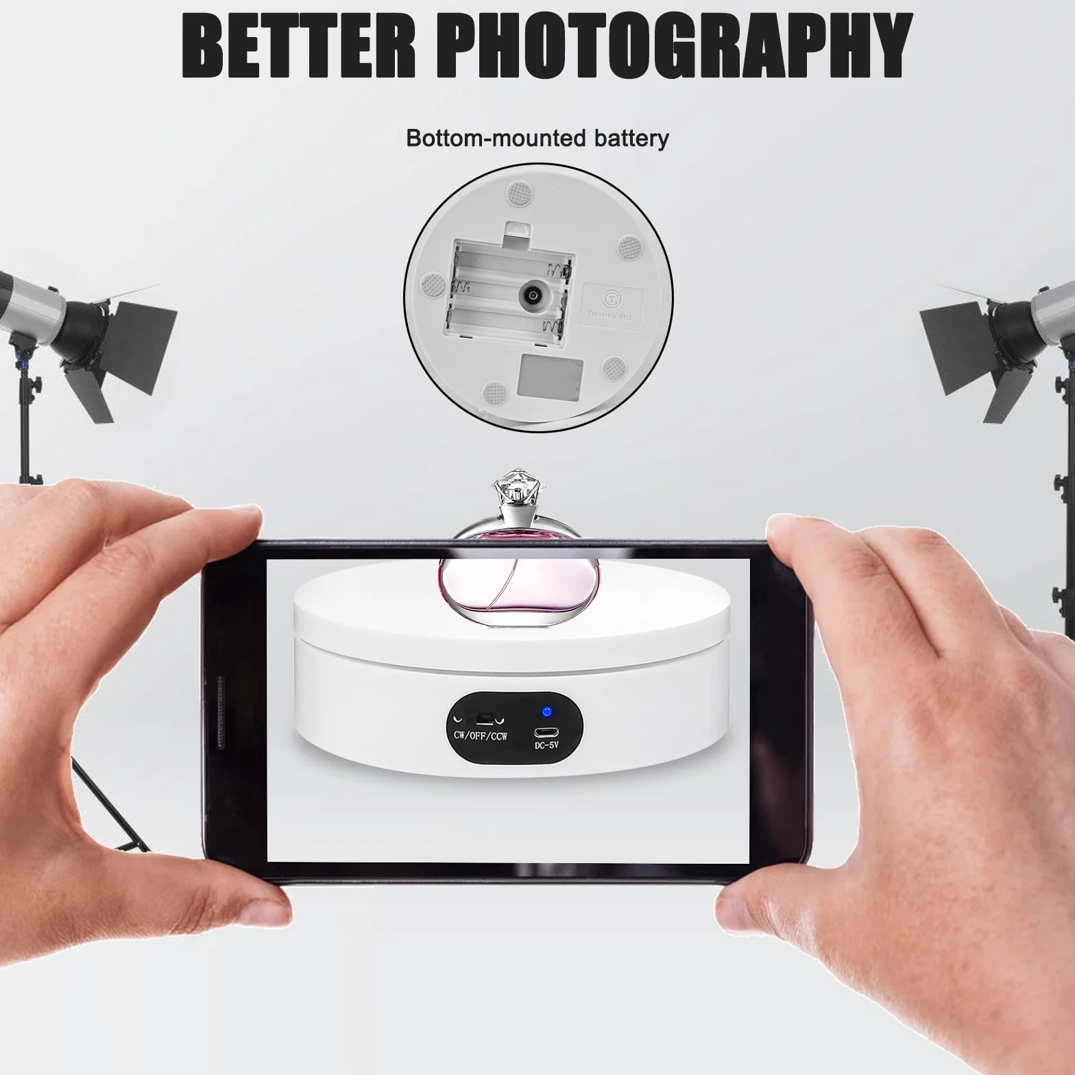 GBKDQQ Elektryczny obrotowy talerz obrotowy stojak do prezentacji produktów fotograficznych, biżuterii, zegarków, modeli 3D i przedmiotów