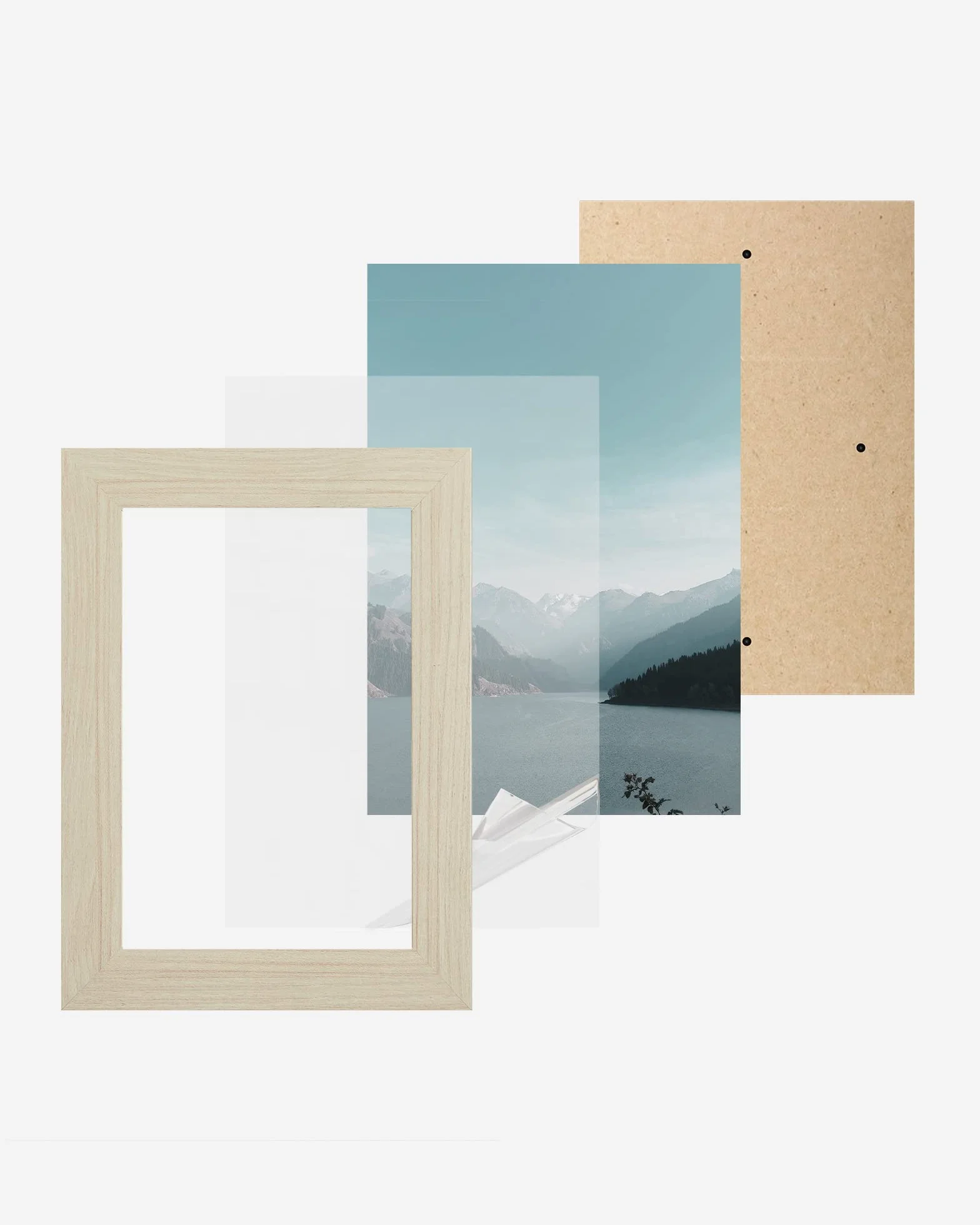 SONGMICS RPF310N02 ramka na zdjęcia, na 2 zdjęcia o wymiarach 20 x 25 cm, 4 zdjęcia o wymiarach 13 x 18 cm, 4 zdjęcia o wymiarach 10 x 15 cm, płyta z tworzywa sztucznego, MDF, kolor naturalny