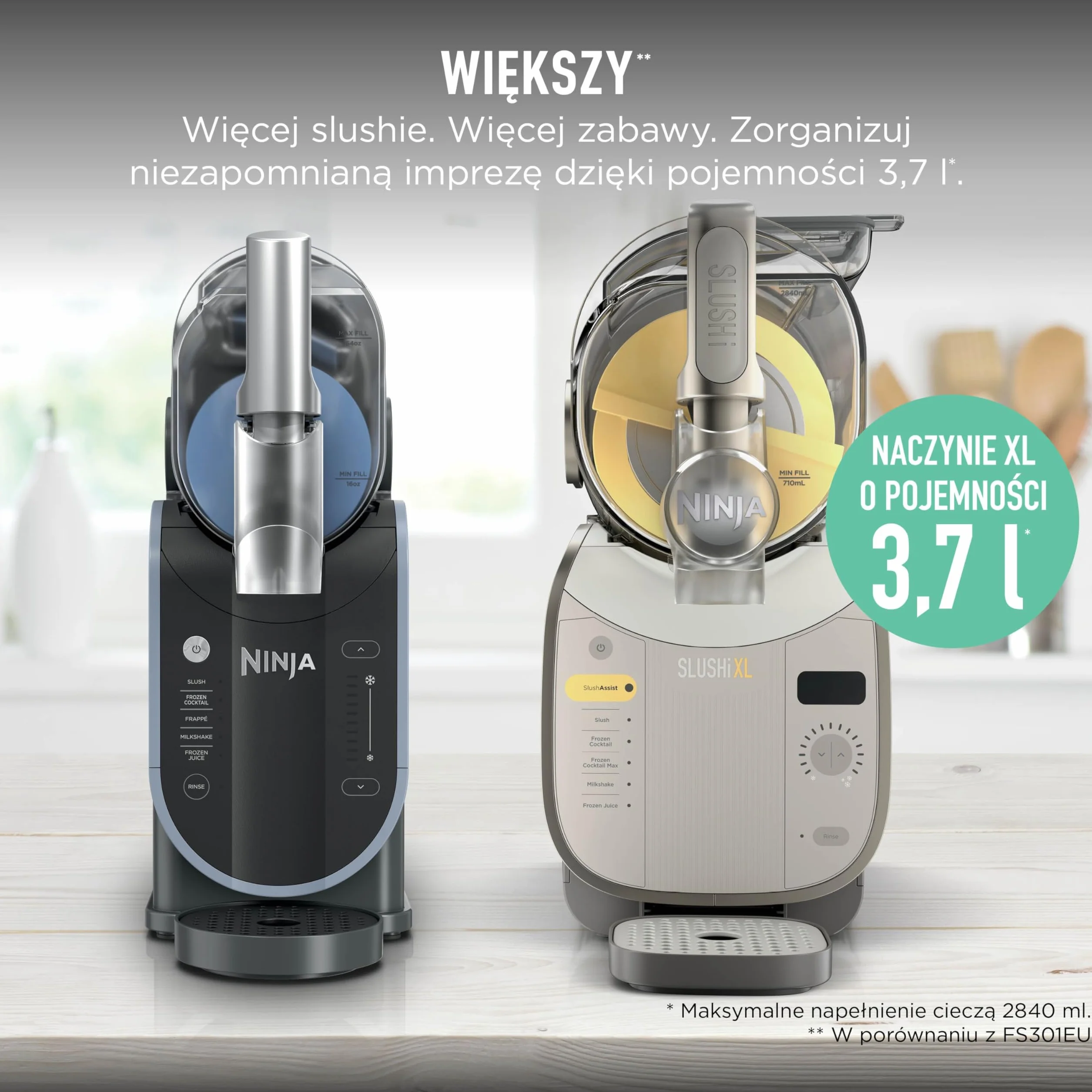Ninja SLUSHi XL wielofunkcyjna maszyna do mrożonych napojów z technologią SlushAssist, Bardzo duża pojemność 3,7l (maks. napełnienie 2840 ml), Przygotuj slushie, mrożone koktajle itp., Mocha FS601EUBR