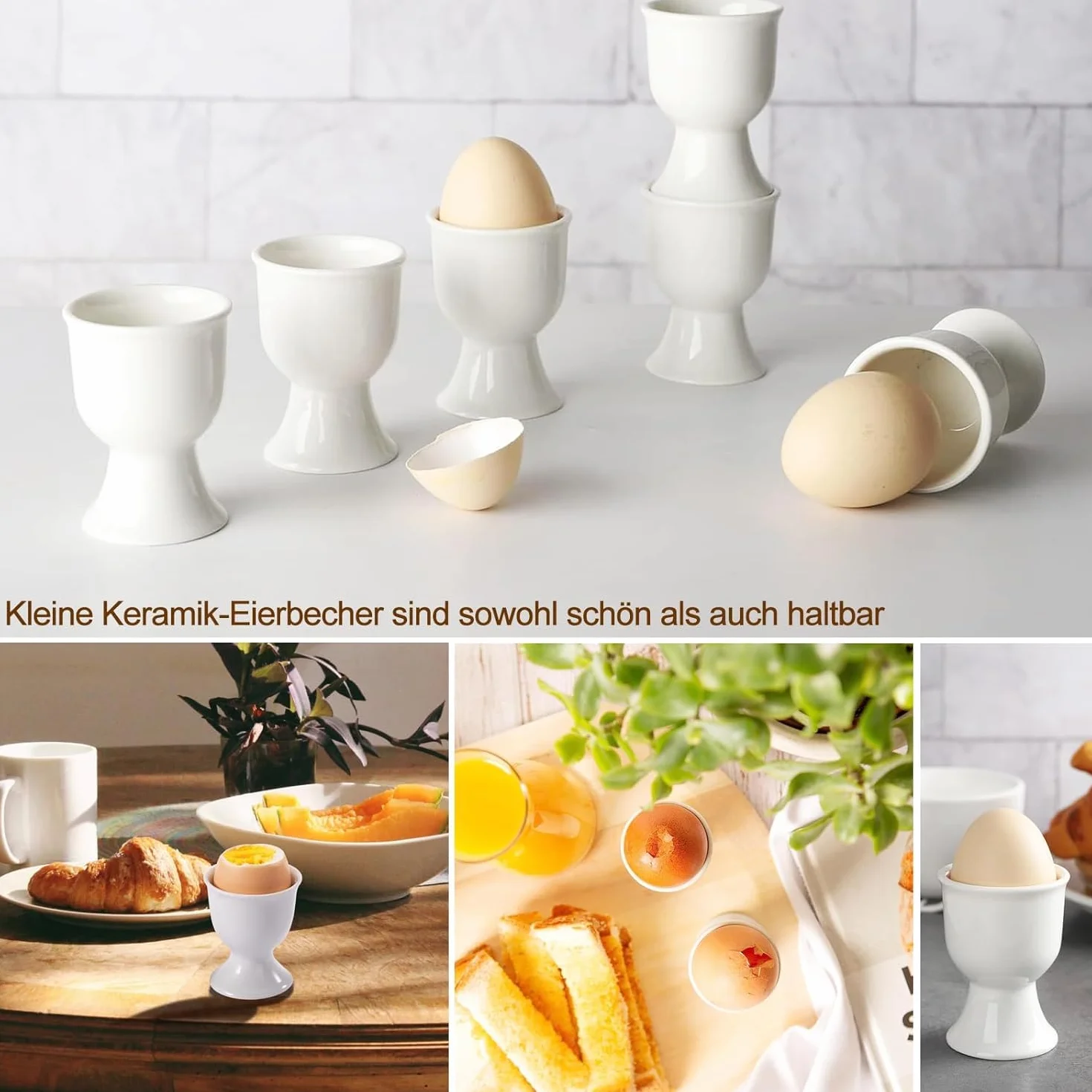 Zestaw kieliszków do jajek z porcelany, 6 sztuk, biała porcelana, stojak na jajka, 7 x 5,2 cm, biała porcelana, biały, na każdy stół śniadaniowy, jajka na twardo i miękko