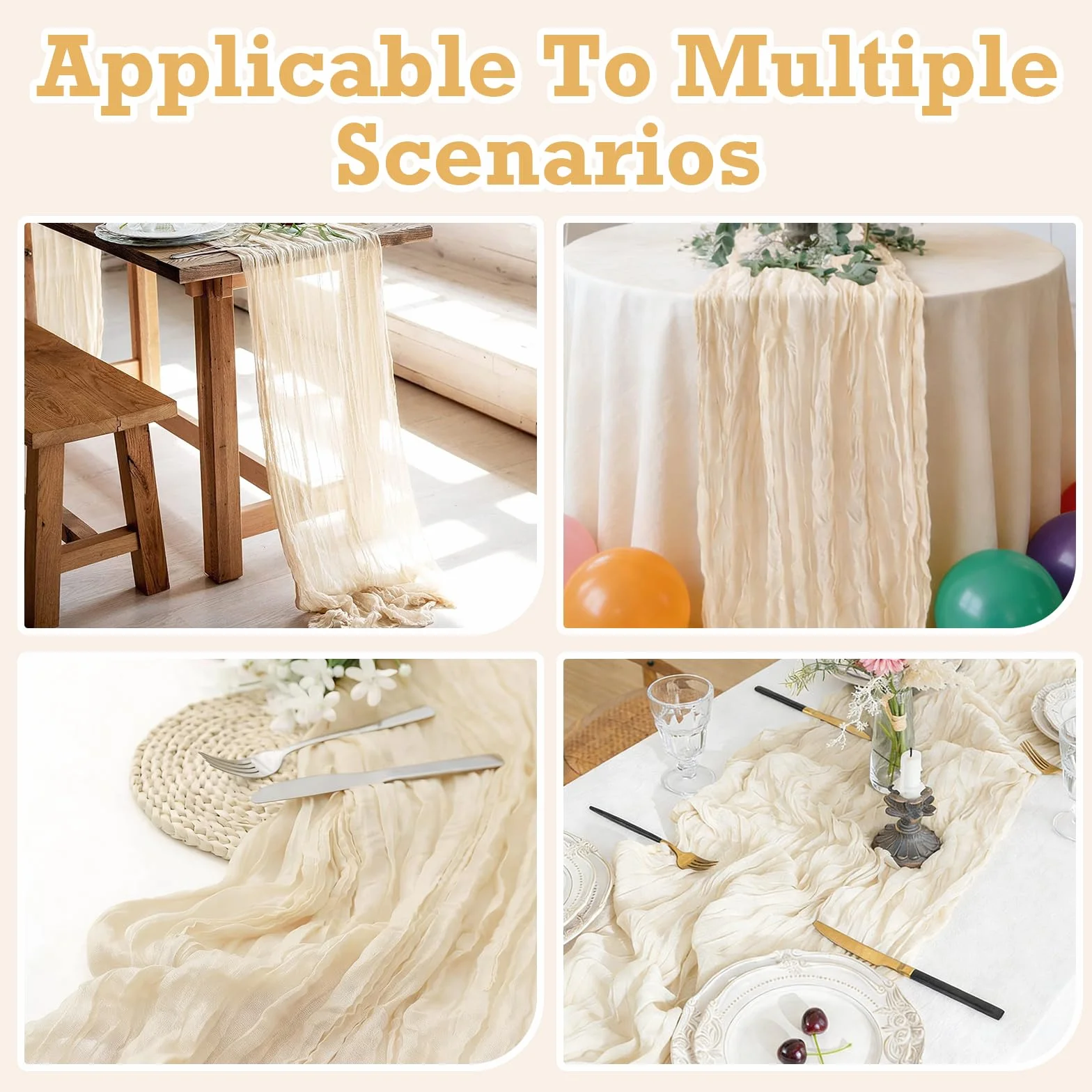 Bieżnik na Stół w Stylu Boho, Dekoracja Stołu na Wesele, Baby Shower, Urodziny, Przyjęcia, Muślinowy Bieżnik z Gazy 300 x 90 cm, Półprzezroczysty, Długi Bieżnik na Stół
