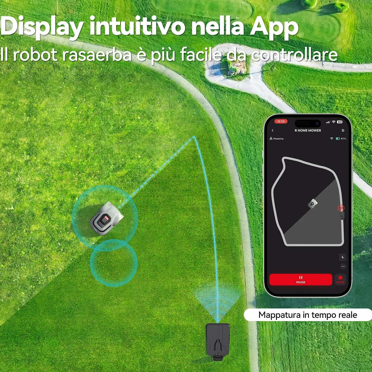 Redkey MGC1000 robot koszący z kablem ograniczającym, 1000 m², technologia C-TOF, planowanie ścieżek, rysunek mapy, nachylenie 45%, sterowanie aplikacją, cicha praca, 57 dB