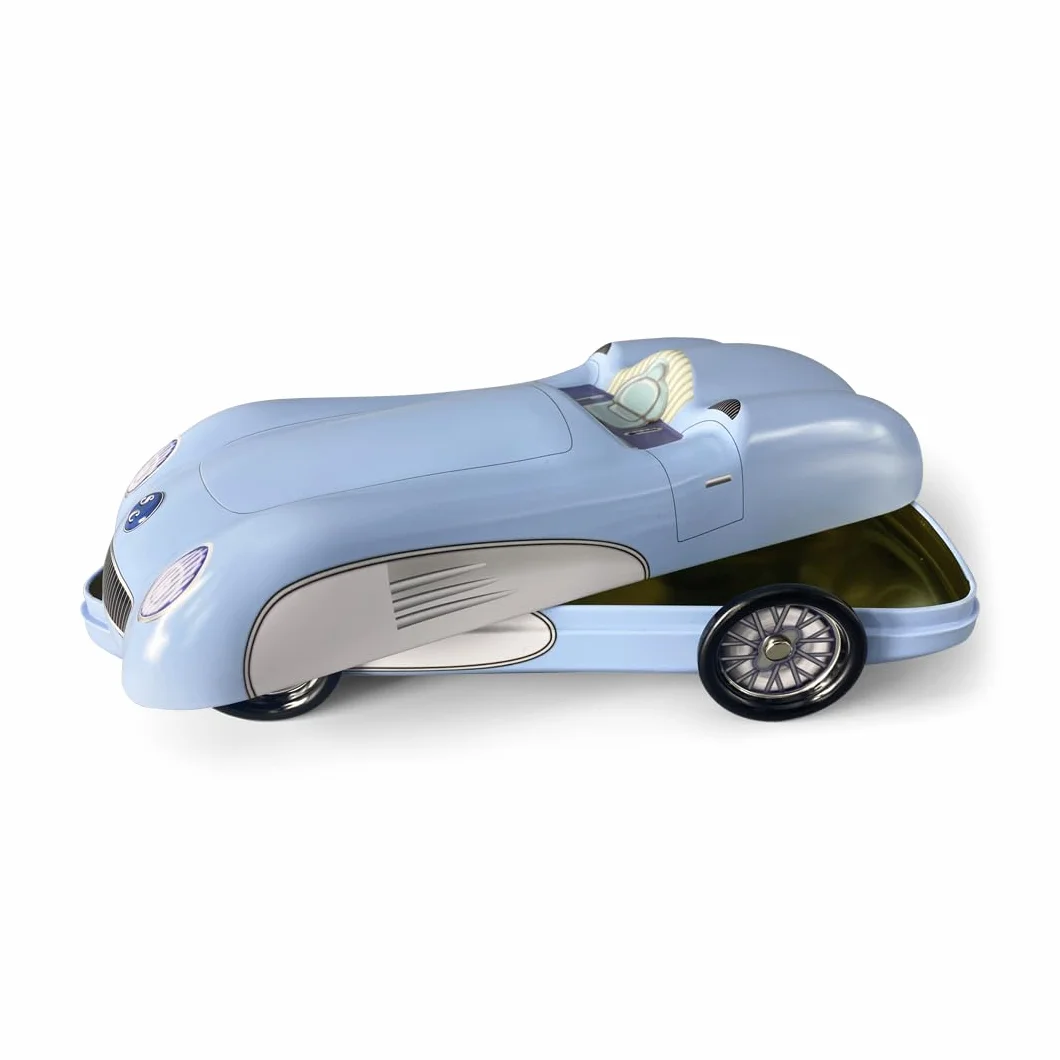 Puszka blaszana w kształcie samochodu sportowego z obrotowymi kółkami Speedster niebieska, pojemność: 1,5 l, wymiary: 27 x 12 x 8 cm