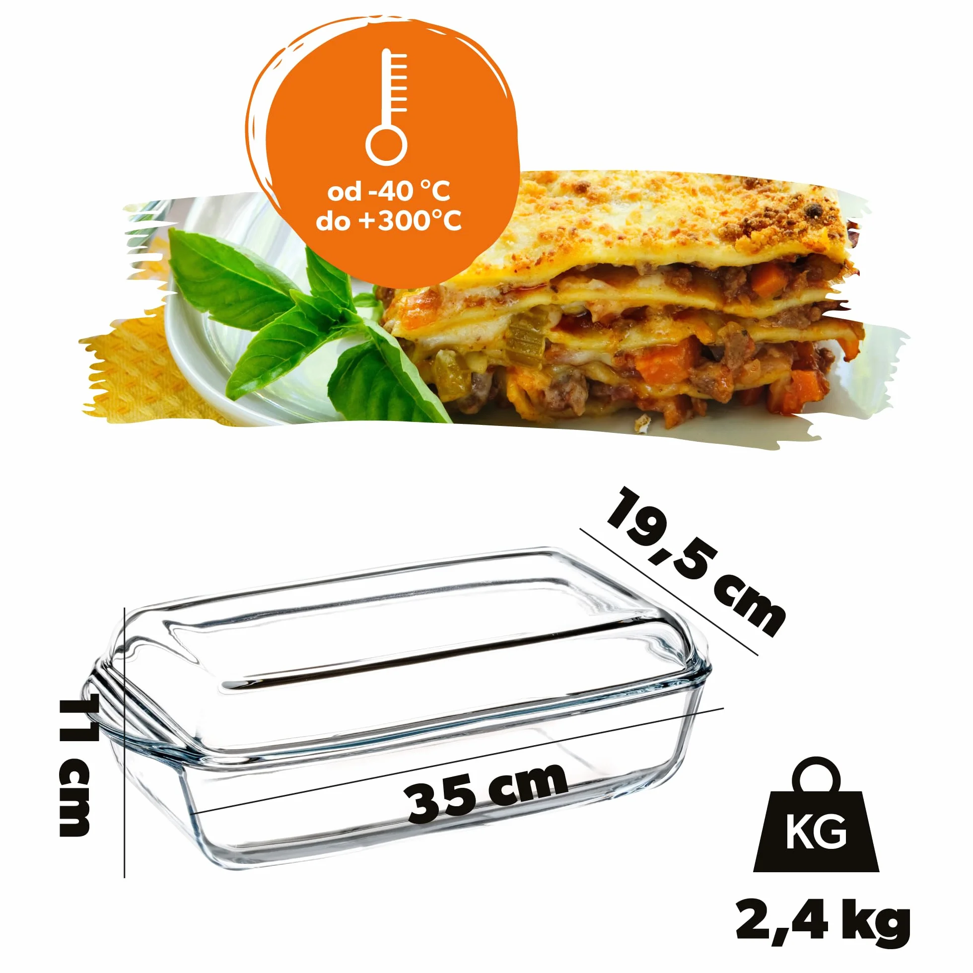 KADAX Prostokątne naczynie żaroodporne 3,95 l z pokrywą do lasagne, mięsa i zapiekanek