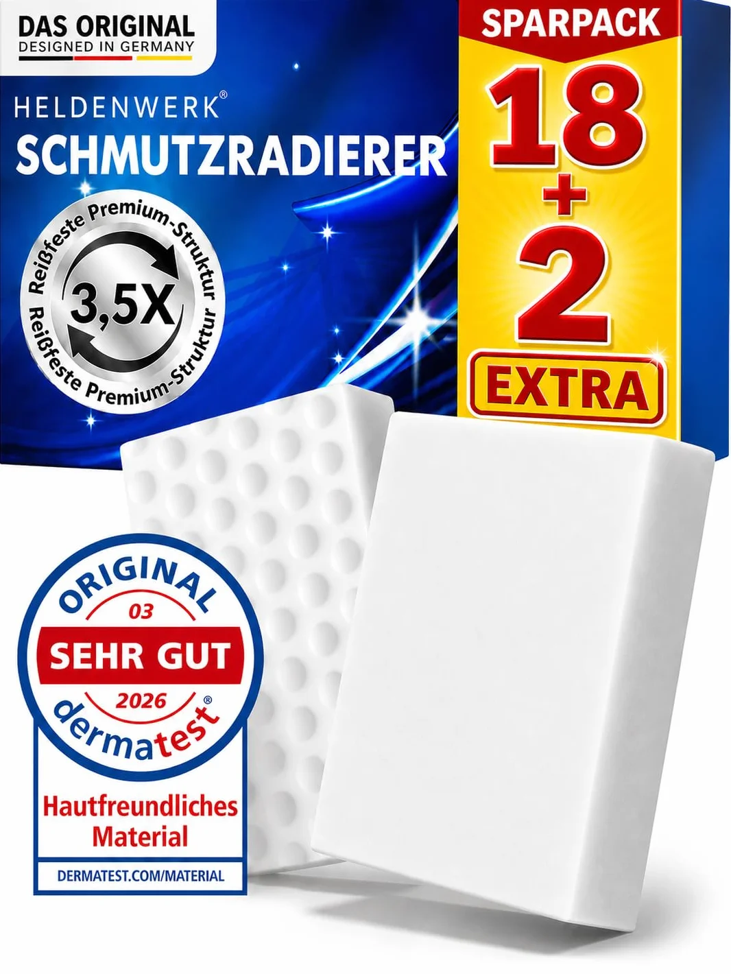 HELDENWERK® Magic Eraser Gąbka do ścierania brudu 18+2 sztuk bardzo trwała
