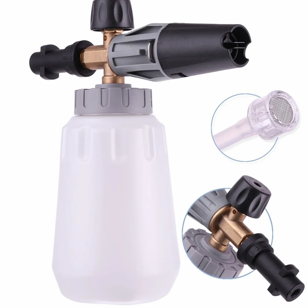 MagicFoam Pianownica – Lanca Pianowa – Dysza – Zbiornik 1000 ml, Regulowana Szerokość i Pozycja Strumienia Piany, Mosiężny Korpus – Złącze Bagnetowe, Kompatybilne z Kärcher K2–K7