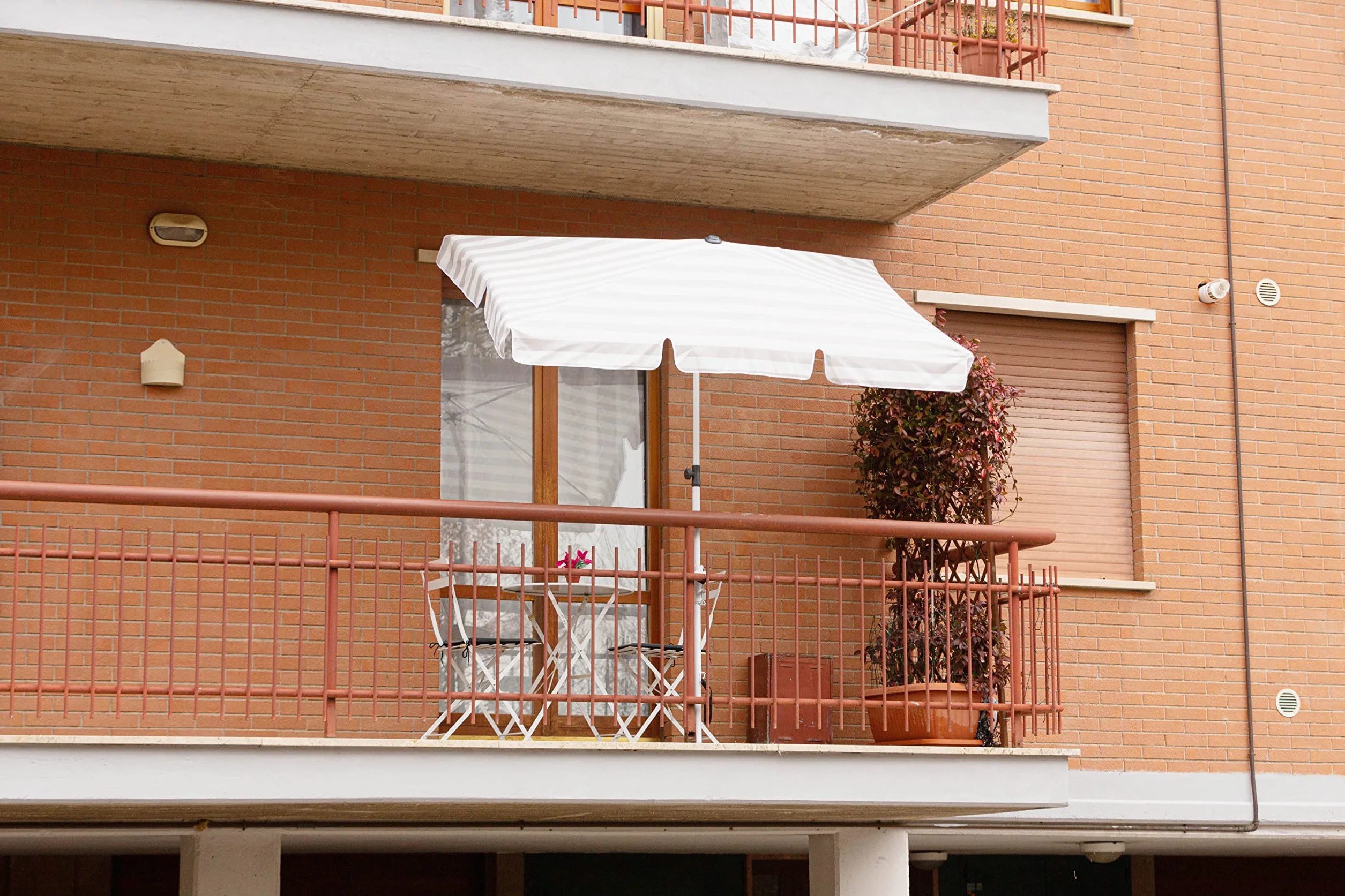 Parasol na taras i ogród, ochrona przed upadkiem, prostokątny parasol z aluminiową ramą (bez podstawy), biały i beżowy, na taras i ogród