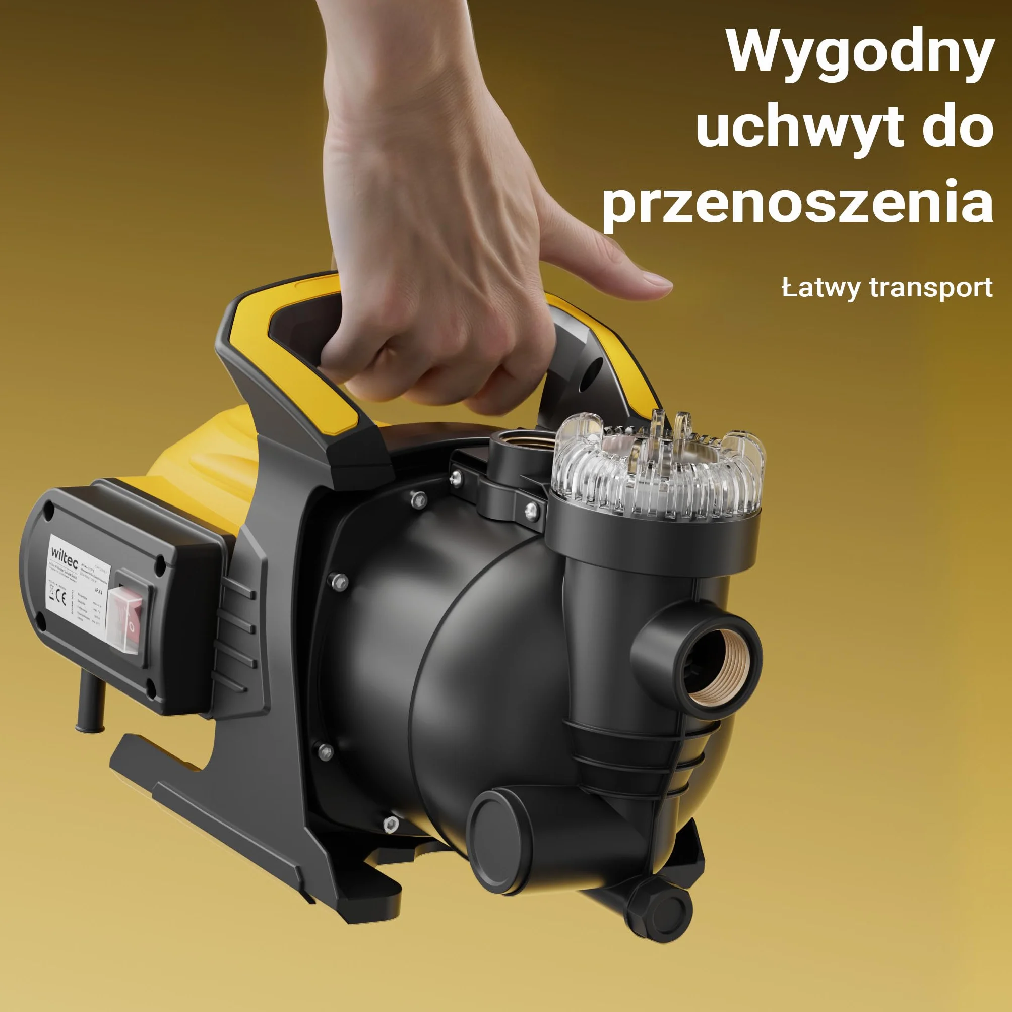 Wiltec Pompa ogrodowa 1200 W z filtrem wstępnym i obudową z tworzywa sztucznego, 3800 l/h, do nawadniania ogrodu i opróżniania basenu