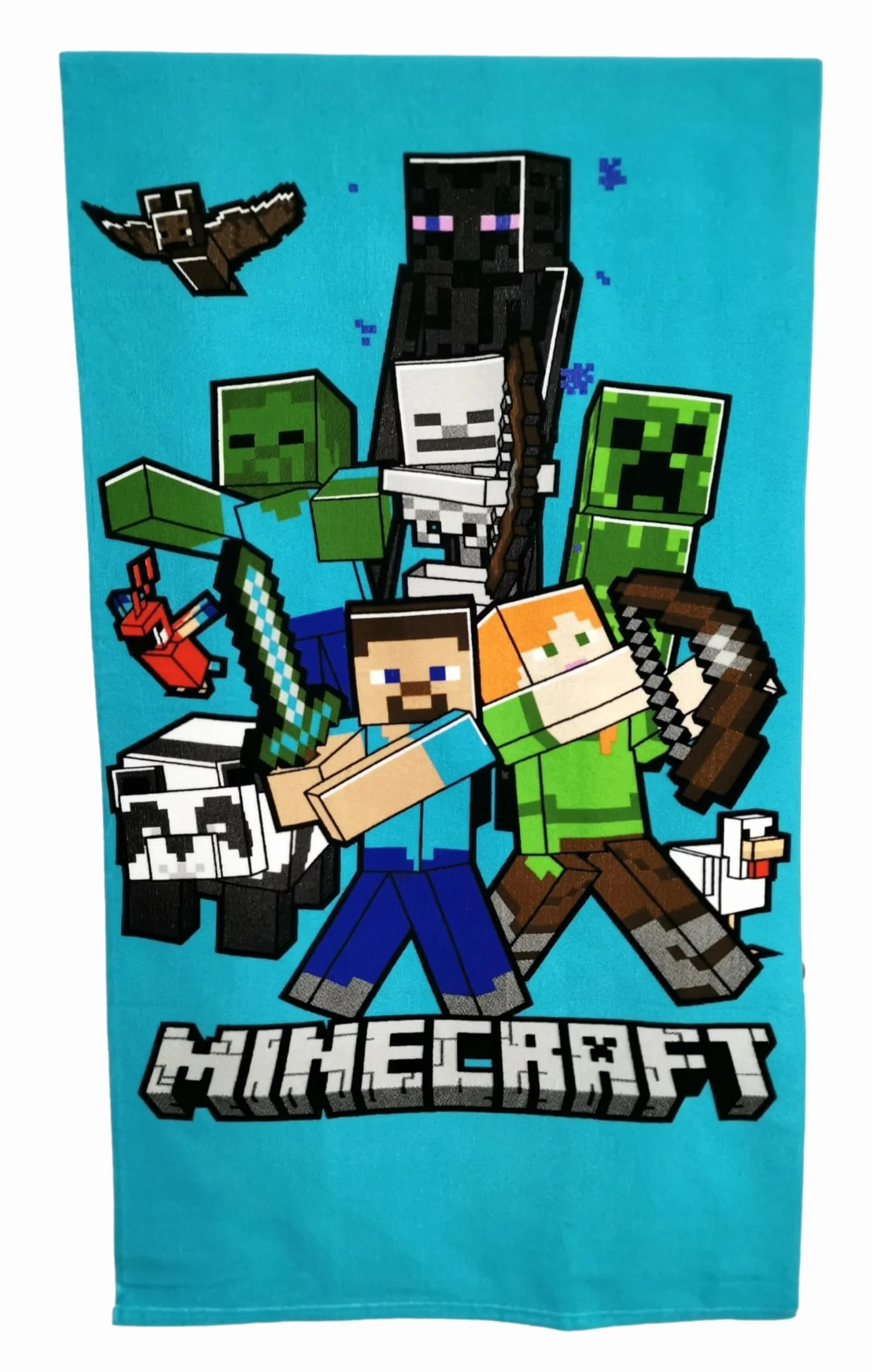 Theonoi Ręcznik dziecięcy, ręcznik kąpielowy, ręcznik plażowy, 70 x 140 cm, poliester (Minecraft Steve Alex)