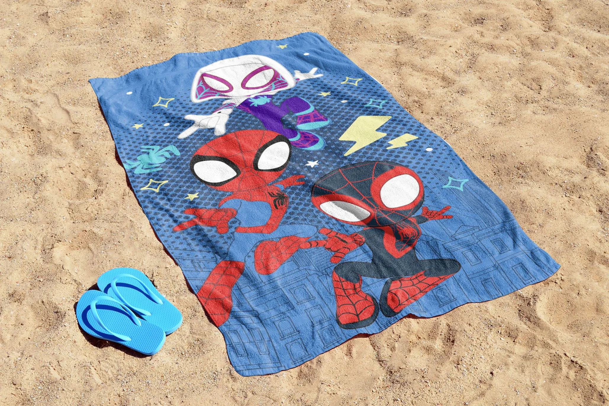 Jay Franco Kids Marvel Spidey & His Amazing Friends 100% bawełniany ręcznik plażowy – 71 x 147 cm, super miękki ręcznik kąpielowy, basenowy i podróżny, oficjalny produkt licencjonowany, niebieski