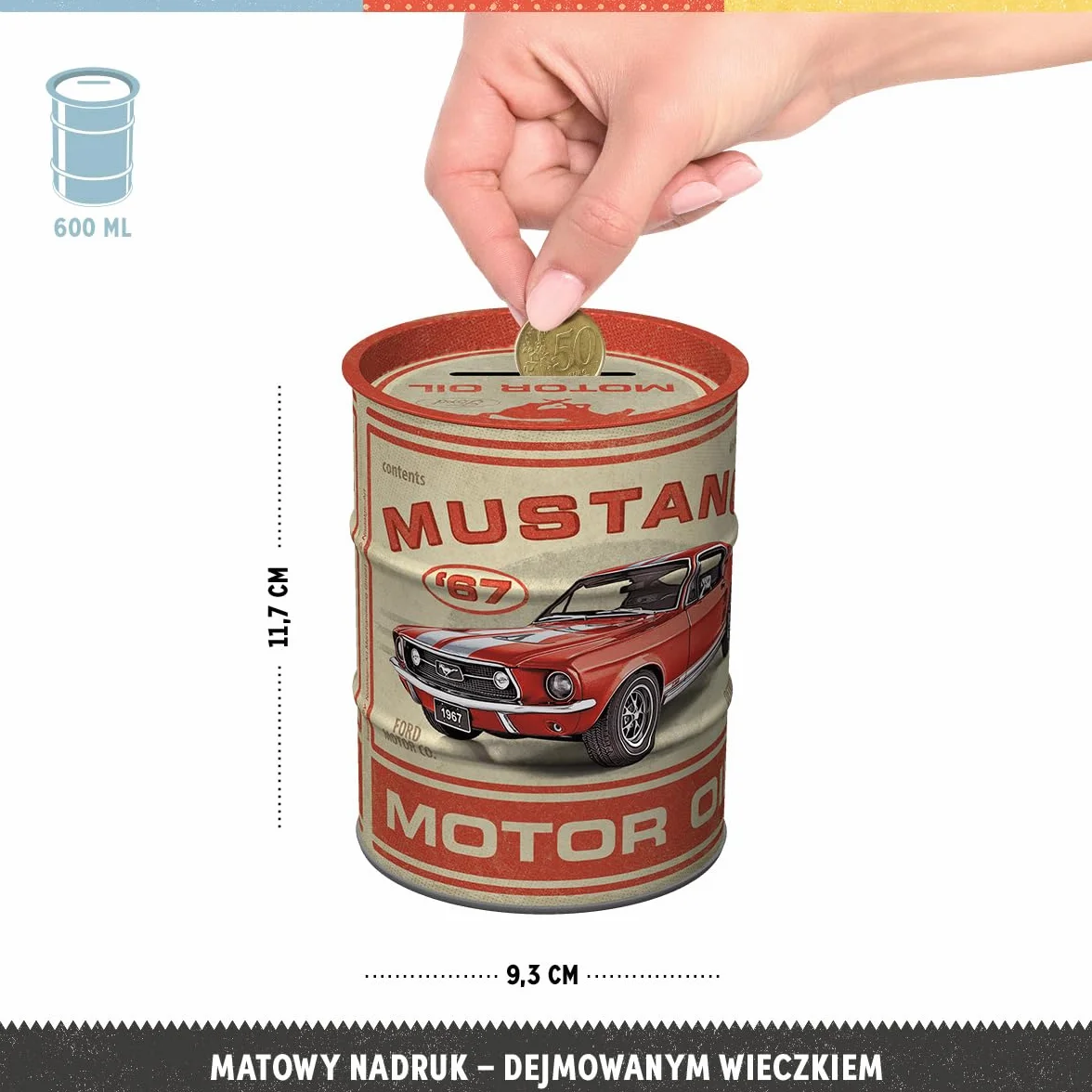 Nostalgic-Art Retro Skarbonka Ford Mustang GT 1967 Motor Oil 600 ml Metalowa Styl Vintage
