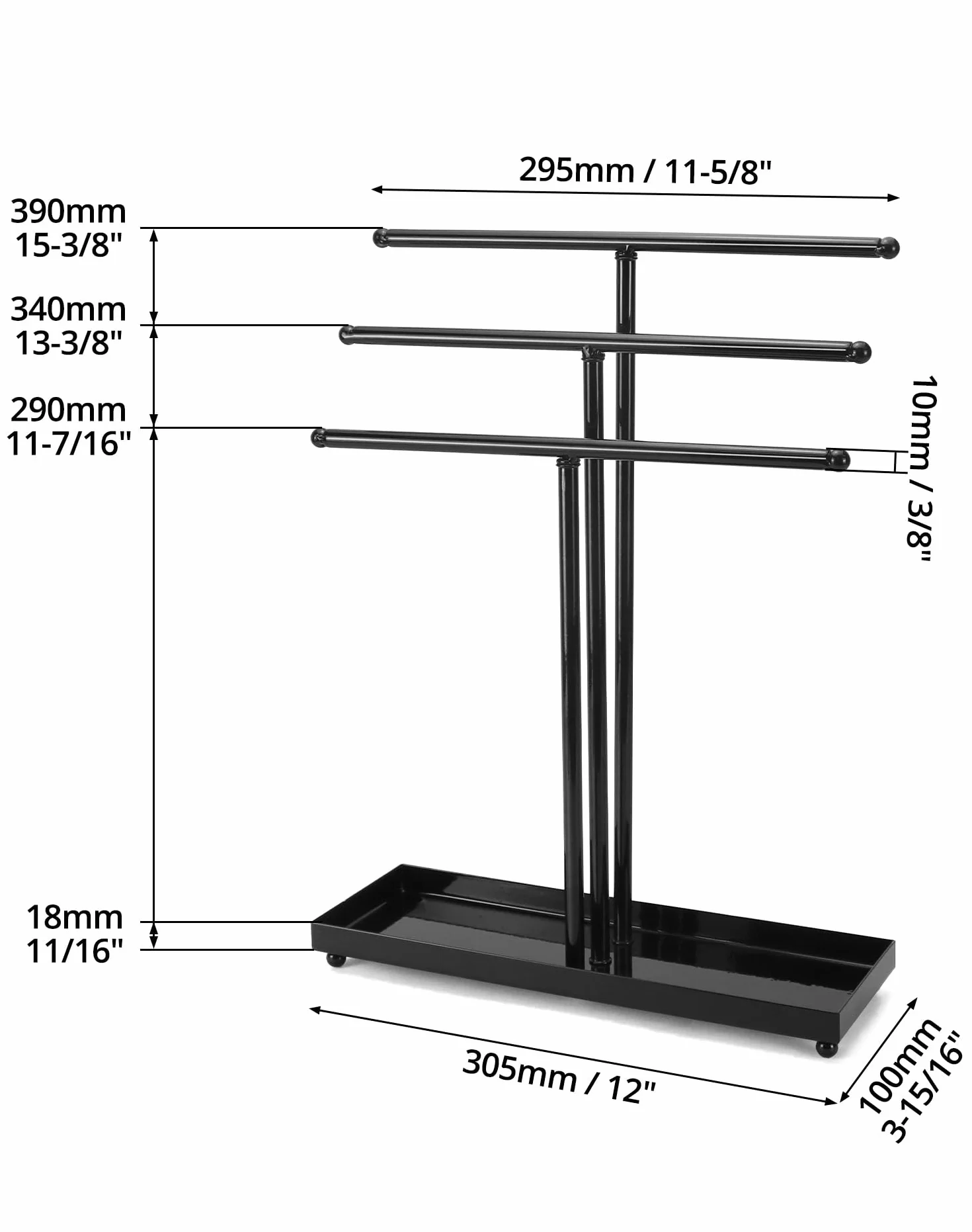 QWORK® Stojak na biżuterię 3-Tier, metalowy organizer na biżuterię na zegarki, naszyjniki, bransoletki, pierścionki, kolczyki, okulary przeciwsłoneczne i akcesoria