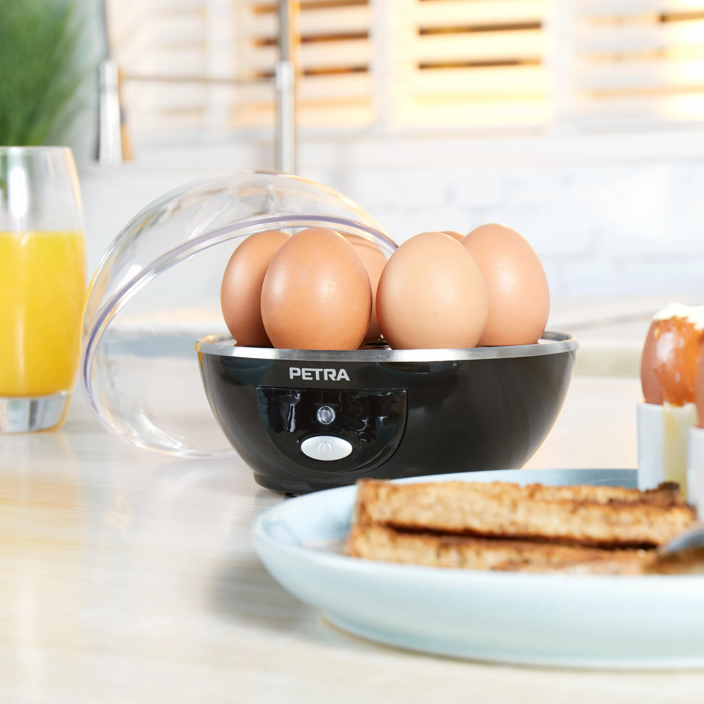 Petra PT2783VDEEU7 Electric Egg Cooker For Boiled, Soft Medium or Hard Boiled, 6 Egg Capacity, 2 Poaching Trays, Compact Design, Removable Egg Rack, Includes Measuring Cup, Indicator Light, 430 W