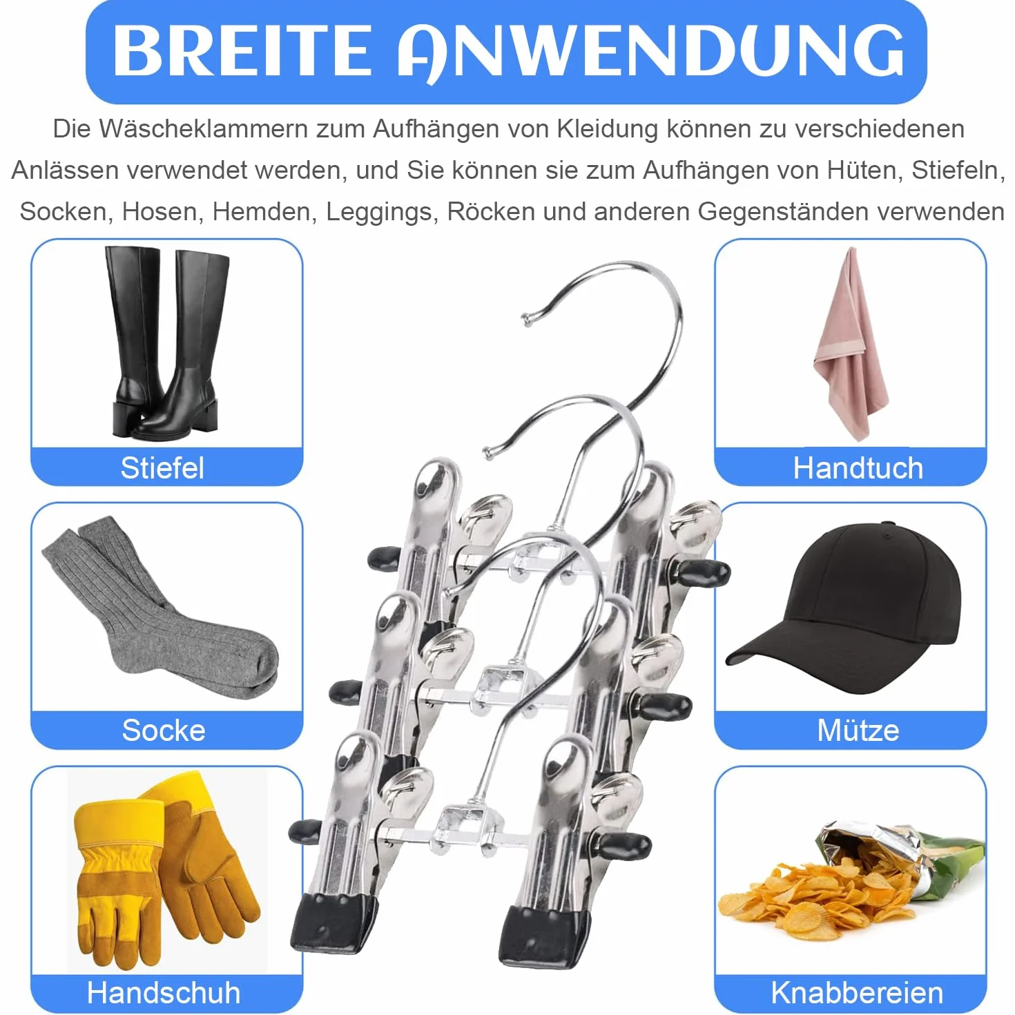 Wielofunkcyjny wieszak na ubrania z metalu, podwójne regulowane klipsy, wieszak na buty, antypoślizgowy wieszak na spodnie (9 sztuk)