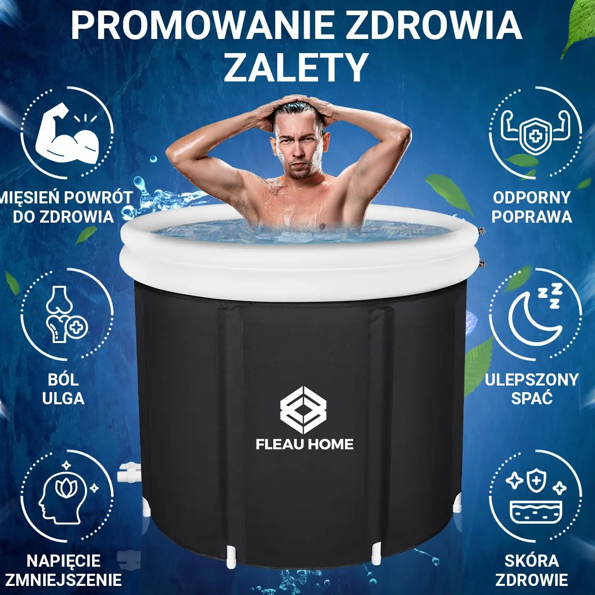 Fleau Home Kąpiel lodowa XXL PRO – basen z pokrywą i pompką – unikalny model izolacyjny – podwójna poduszka do siedzenia – wanna nadmuchiwana – wanna – nadmuchiwana – metoda Wim Hof