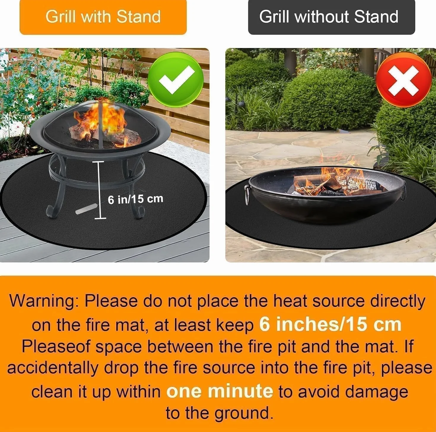 EEEKit Okrągła Mata Ognioodporna, 91,4×91,4 CM Mata Kominkowa, Mata pod Grill do BBQ, Ogrodu, Biwaku, Tarasu, Pokładu
