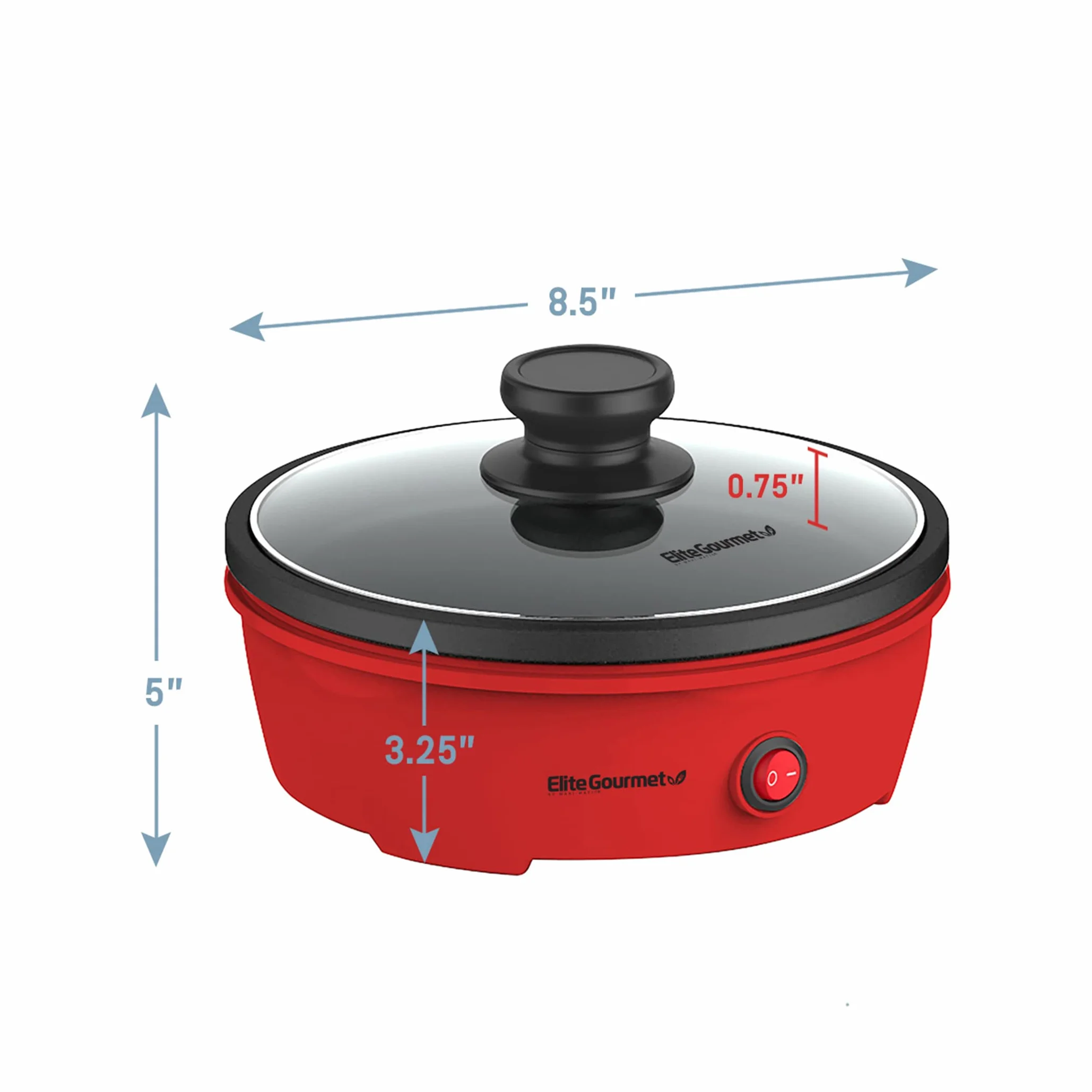 Elite Gourmet EGL-6101 osobista patelnia, elektryczna, szybkie nagrzewanie, 650 W, powłoka zapobiegająca przywieraniu, z pokrywką z hartowanego szkła, czerwona