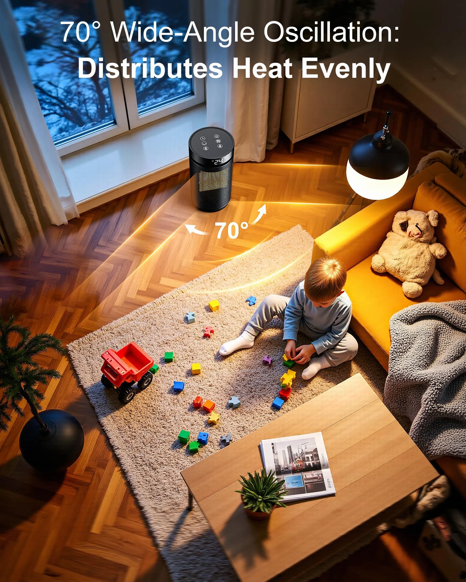 termowentylator Elektryczny Ogrzewacz Dodatkowy z 3 Trybami Grzania, Przenośny Grzejnik Nadmuchowy z Regulacją Temperatury, Timer 1-24H, Obracany Kąt