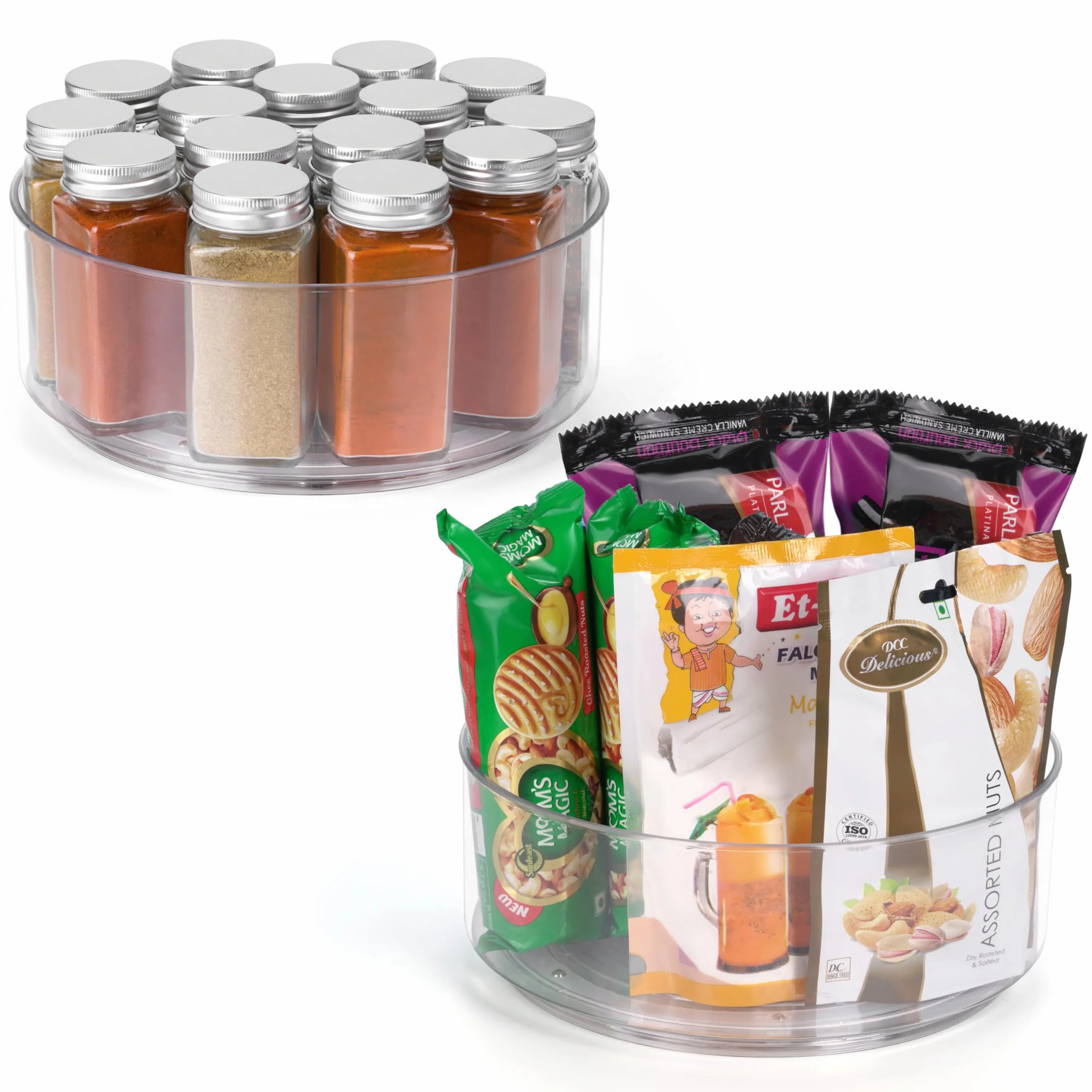 Winter Shore Organizer Lazy Susan 24cm [2 Pack] - Przezroczysty, Obracany Pojemnik na Przyprawy, Oleje, Kosmetyki - Łazienka, Kuchnia, Spiżarnia