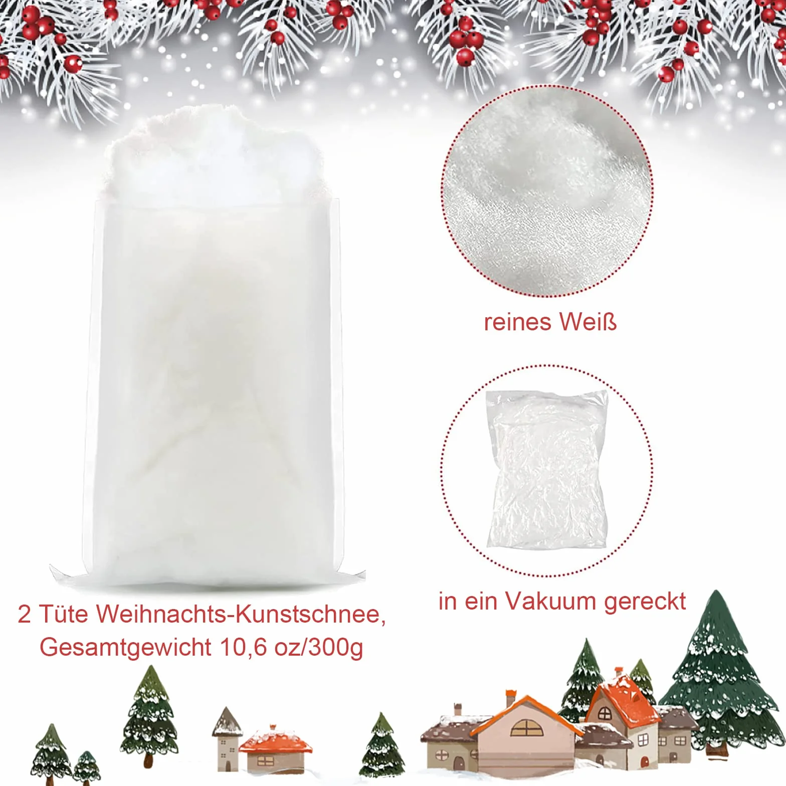 YUNSTK Sztuczny śnieg dekoracyjny Boże Narodzenie Sztuczny śnieg, Włóknisty puszysty wata śnieżna, Wata deko śnieg wnętrze sztuczny śnieg na choinkę zimową dekorację domu (10,6 uncji/300 g)