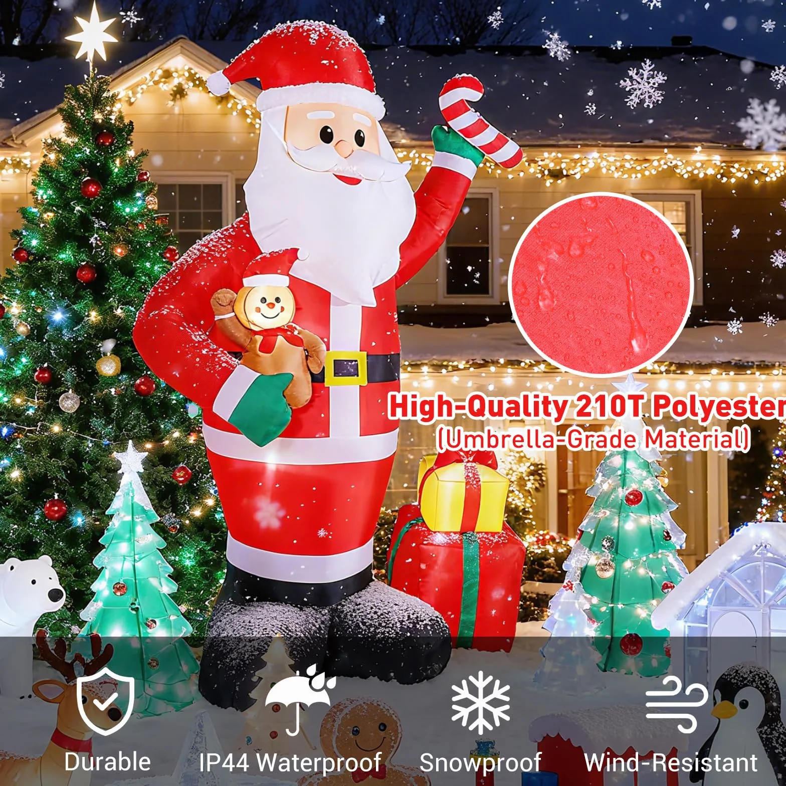 Quntis 244 CM Nadmuchiwany Święty Mikołaj na zewnątrz z ciepłymi białymi diodami LED, IP44 Nadmuchiwany Święty Mikołaj, XXL Nadmuchiwana dekoracja świąteczna na zewnątrz do ogrodu, trawnika