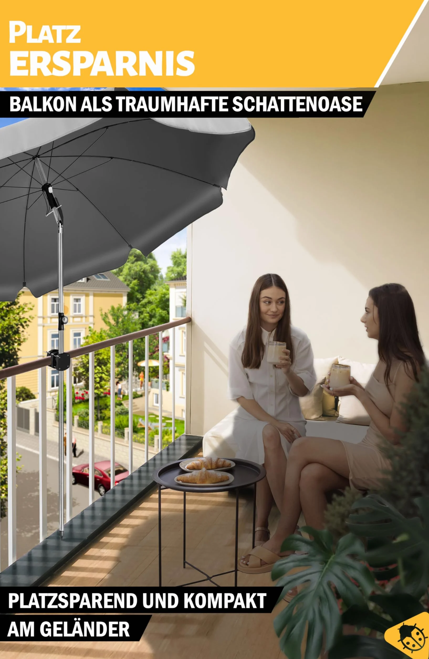 Menz Uchwyt na parasol przeciwsłoneczny, balustrada balkonowa – kompaktowy uchwyt na balustradę balkonową jako bezpieczny stojak na parasol przeciwsłoneczny, elastyczny uchwyt na parasol