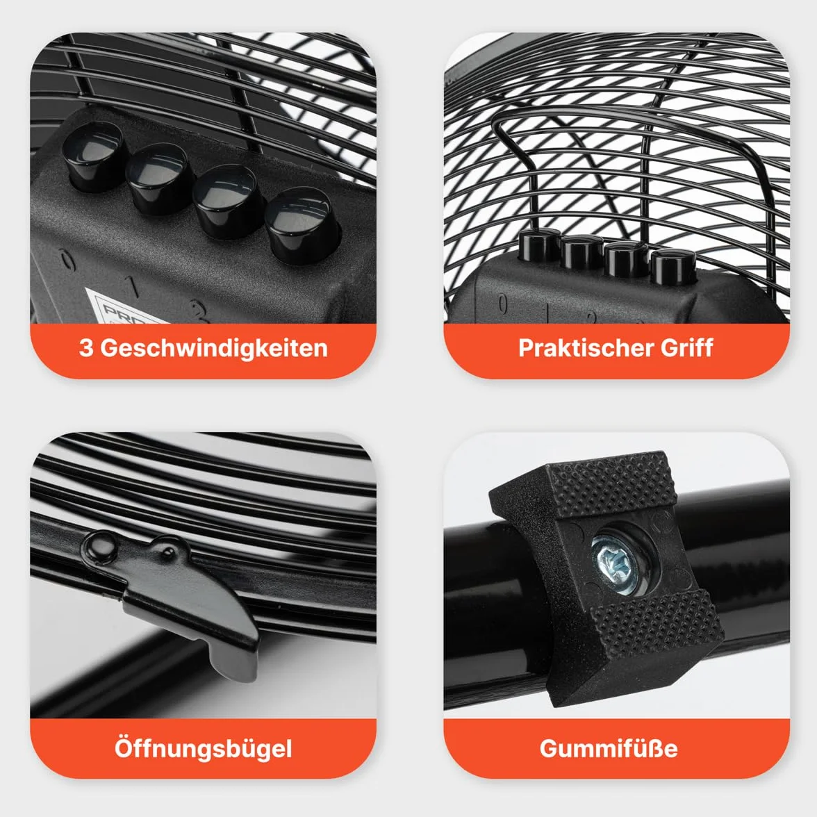 Dmuchawa Proficare Designer 45 cm PC-VL3066WM Czarna 100 W 3 poziomy prędkości metalowy grill stabilna podstawa regulowany kąt