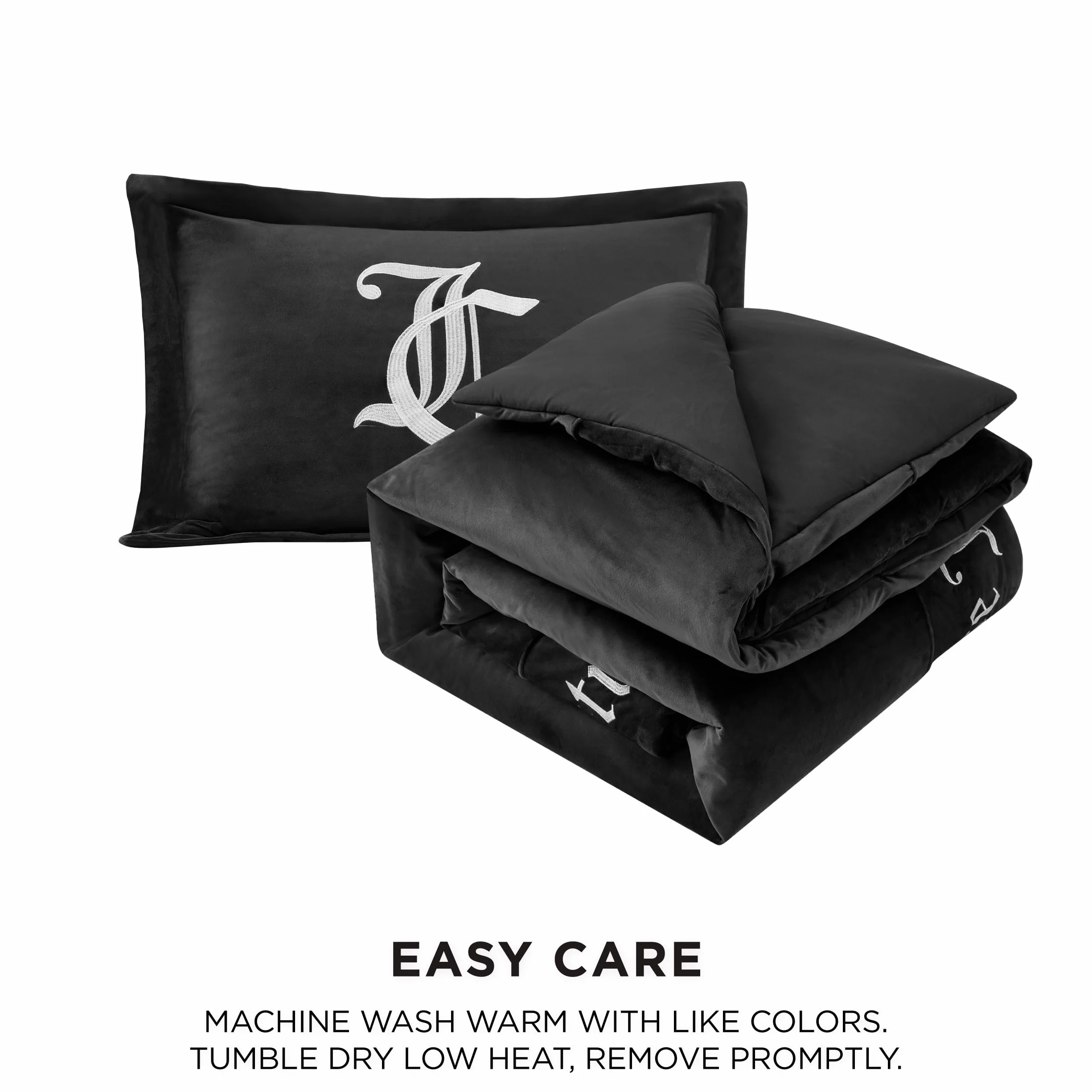 Juicy Couture 2-częściowy zestaw pościeli Twin/Twin XL w stylu gotyckim, zawiera 1 poszwę na kołdrę 228 x 173 cm i 1 poszewkę 50 x 66 cm, odporne na zagniecenia, wystrój sypialni premium, czarny