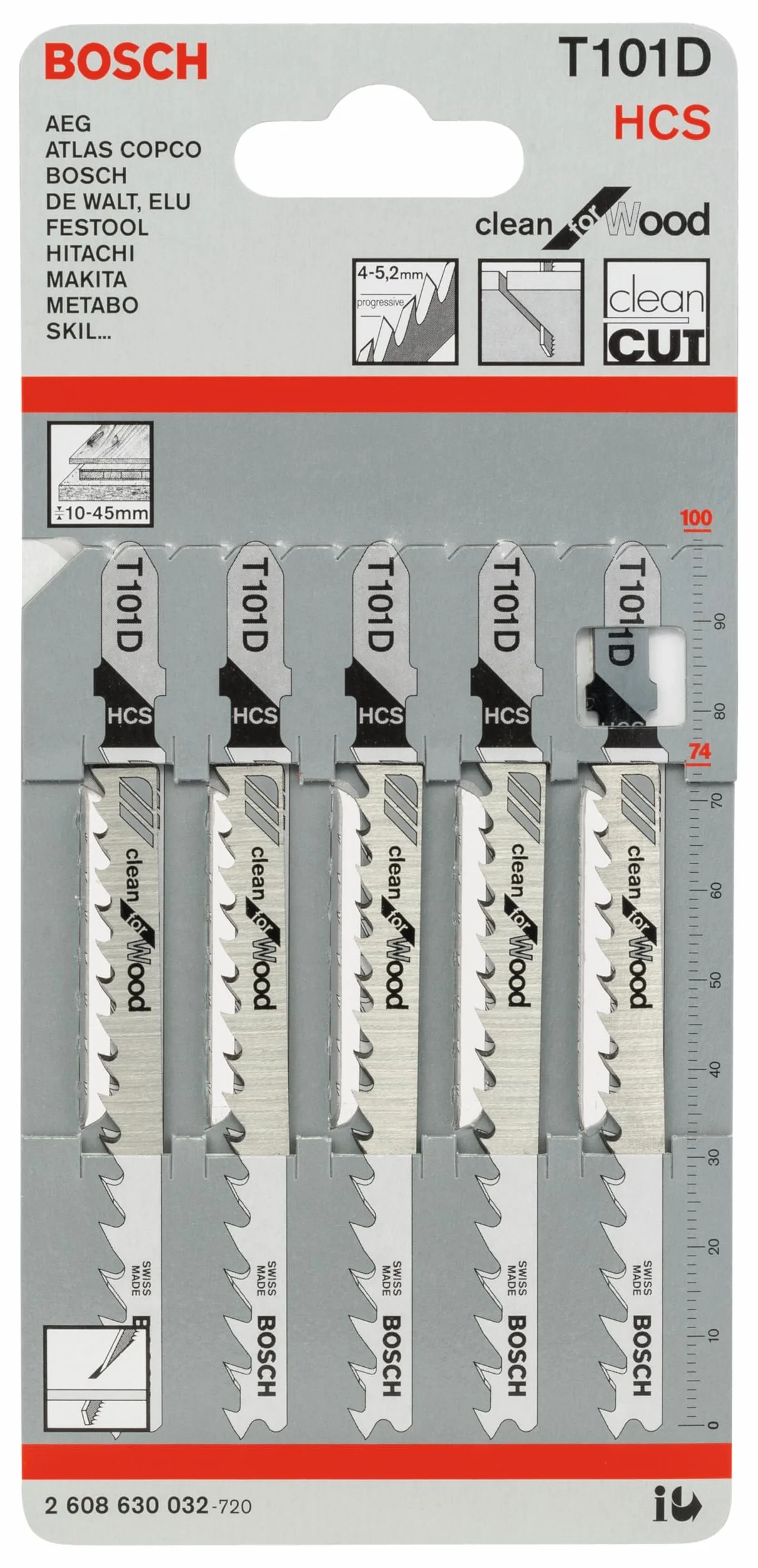 Bosch 5x brzeszczot do wyrzynarki T 101 D (do miękkiego drewna, prostego cięcia, akcesoria do wyrzynarki)