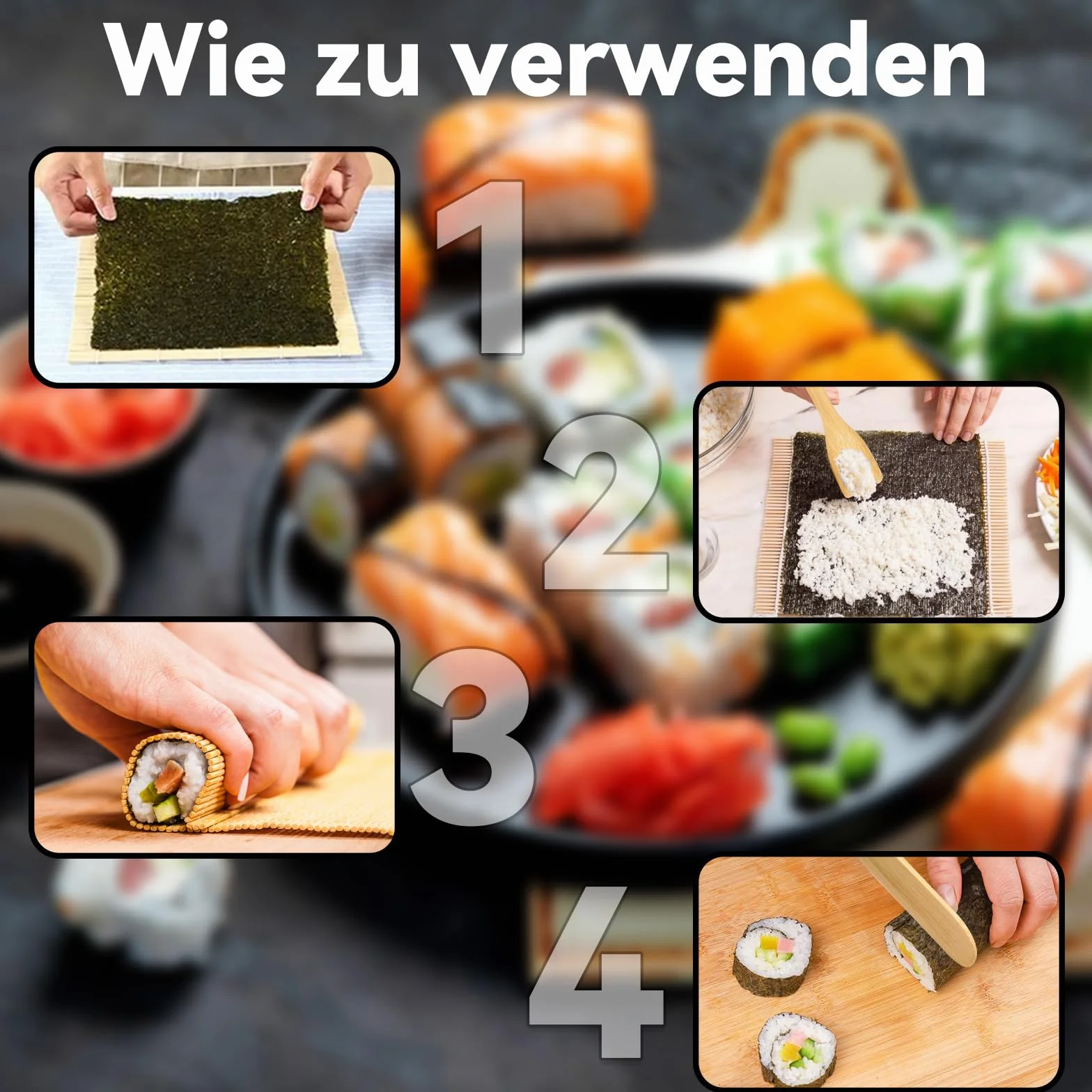 Zestaw do sushi 10-częściowy, maty bambusowe, pałeczki, noże, łyżki ryżowe