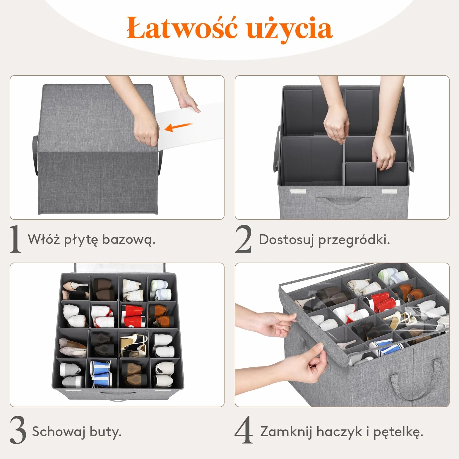 Lifewit Organizer na buty do szafy, regulowane przegródki do przechowywania butów dla 16 par, przezroczyste pudełko na buty pasujące butów, składane pojemniki, jasnoszary, 1-pak