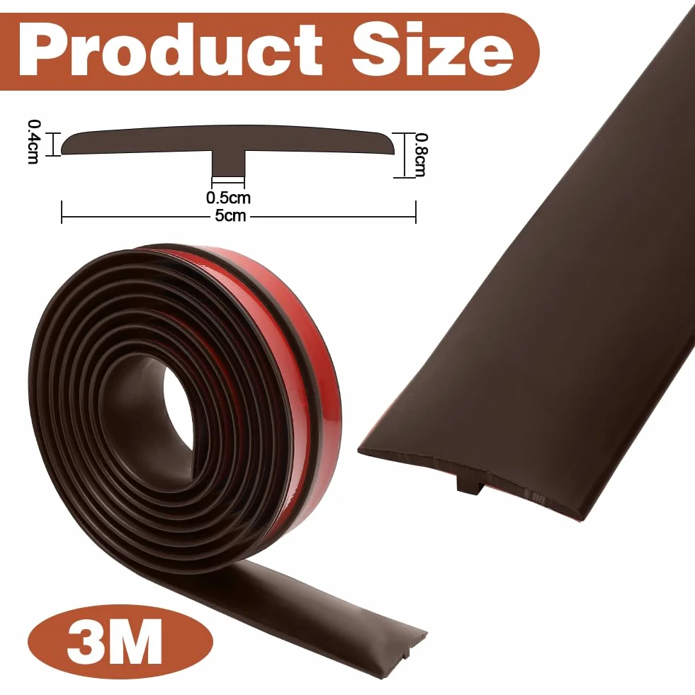 Profil przejściowy, Tutamaz Profil T, listwa przejściowa samoprzylepna, 5 x 300 cm, listwa progowa drzwi PCW, szyna przejściowa do podłóg łączących, parkietu, laminatów (brązowa)